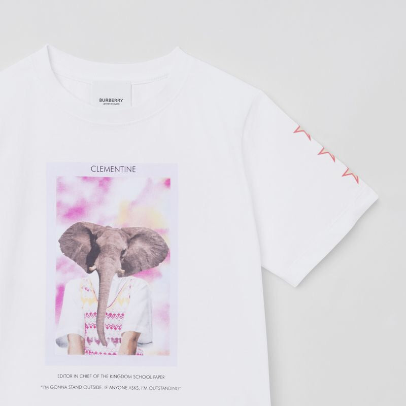 T-shirt en coton blanc motif éléphant pour filles