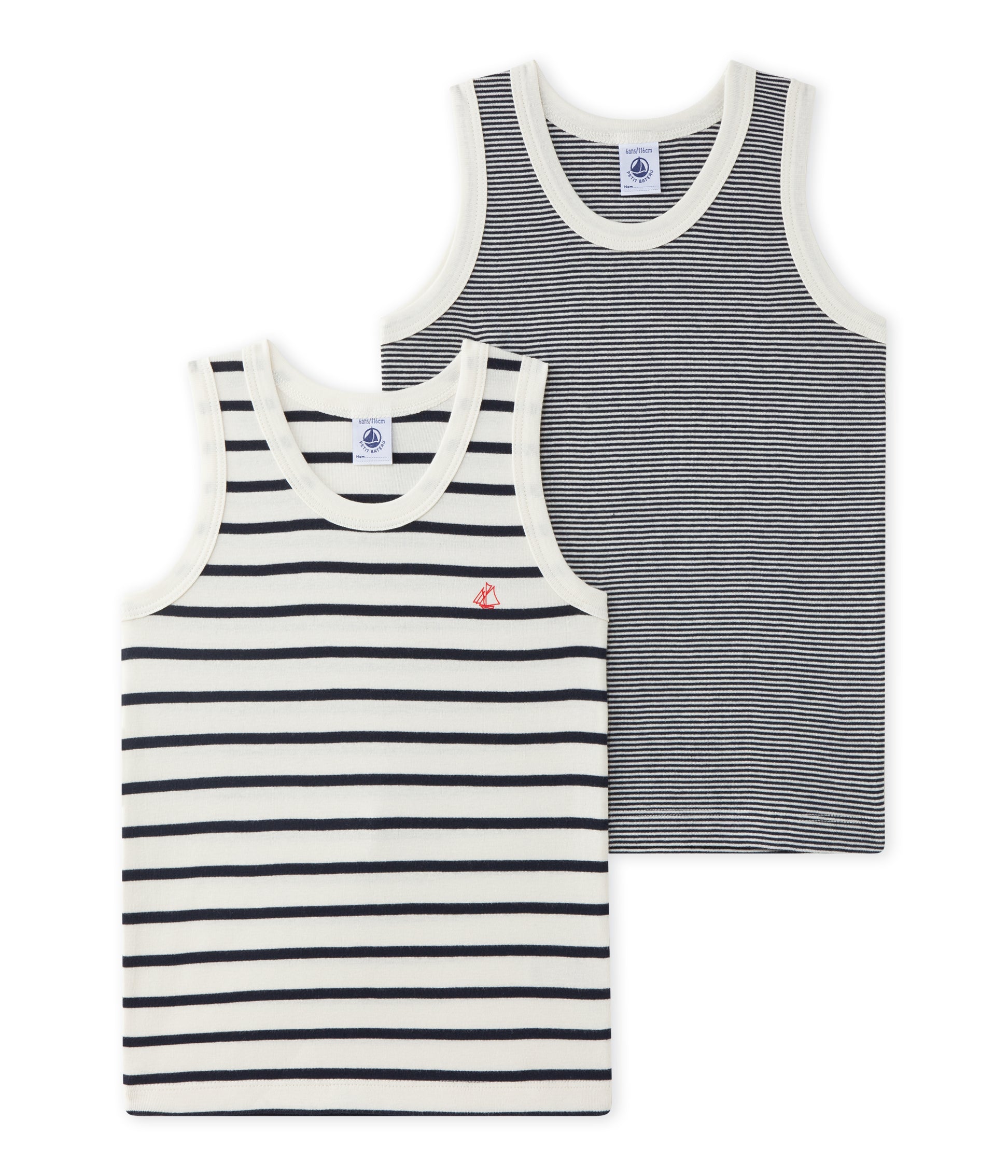 Boys White & Black Cotton Vest Sets