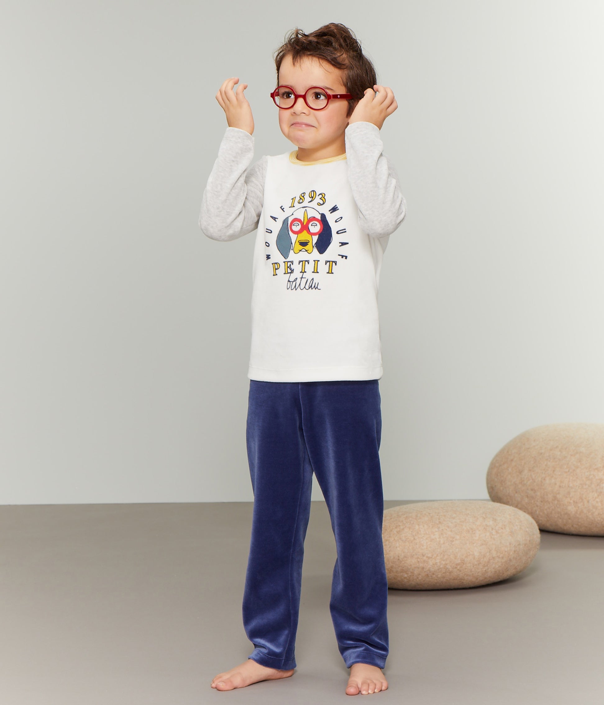 Boys White & Blue Cotton Nightwear Set