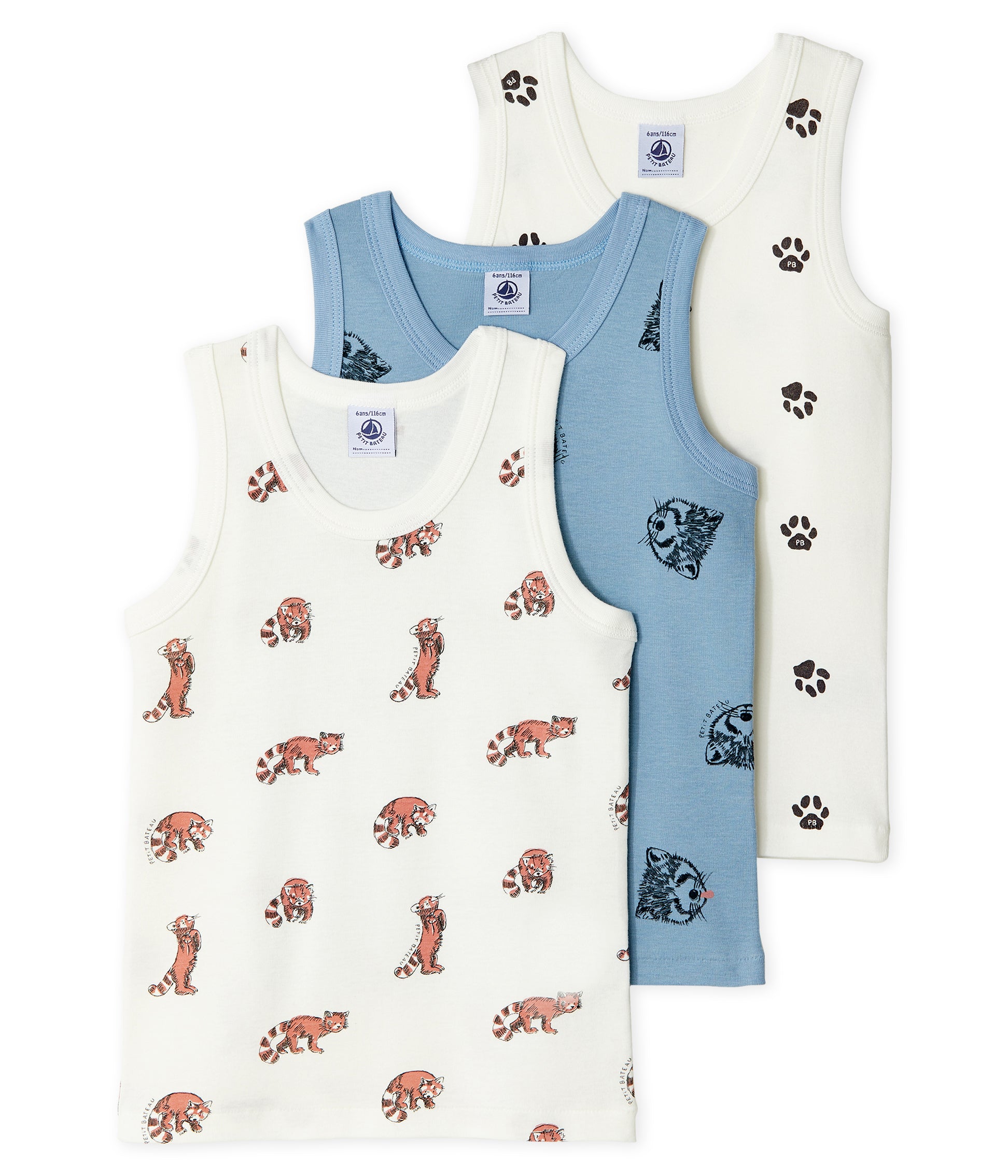 Boys White & Blue Cotton Vest Sets