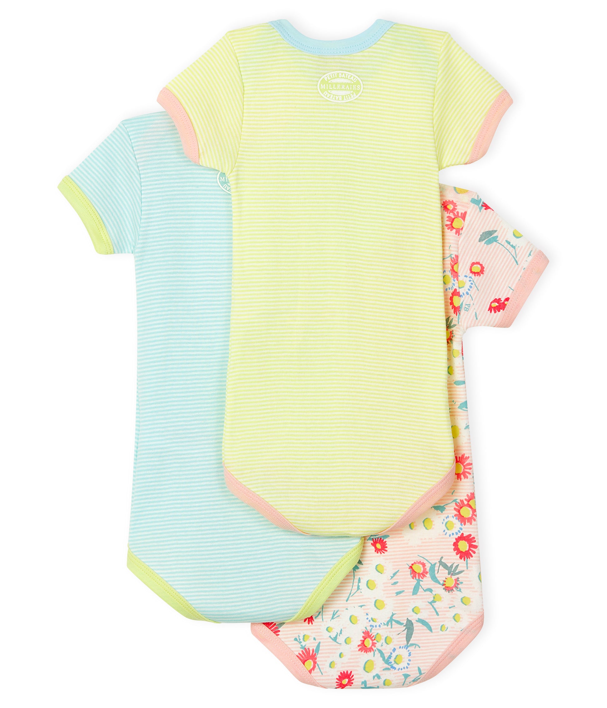 Lot de 3 grenouillères en coton multicolore pour bébé fille