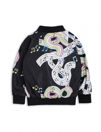 Boys & Girls Black Music Notes Printed Baseball Jacket