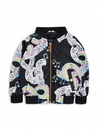 Boys & Girls Black Music Notes Printed Baseball Jacket