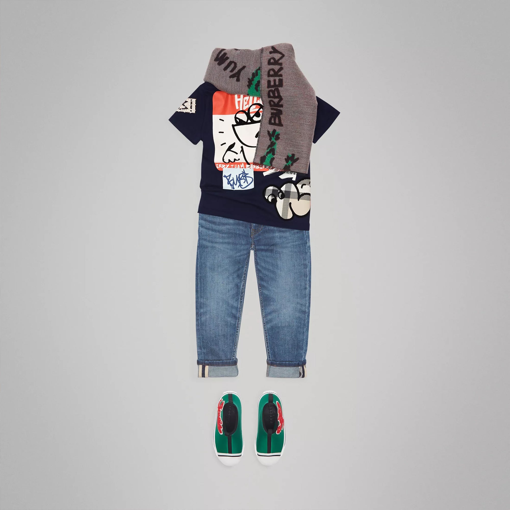 Boys Navy Printed Cotton T-shirt