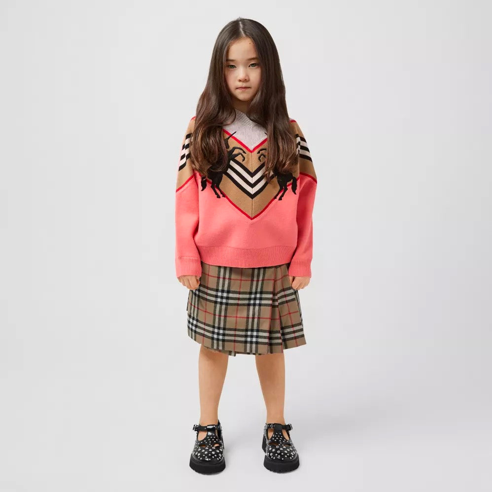 Pull en laine licorne pêche pour filles