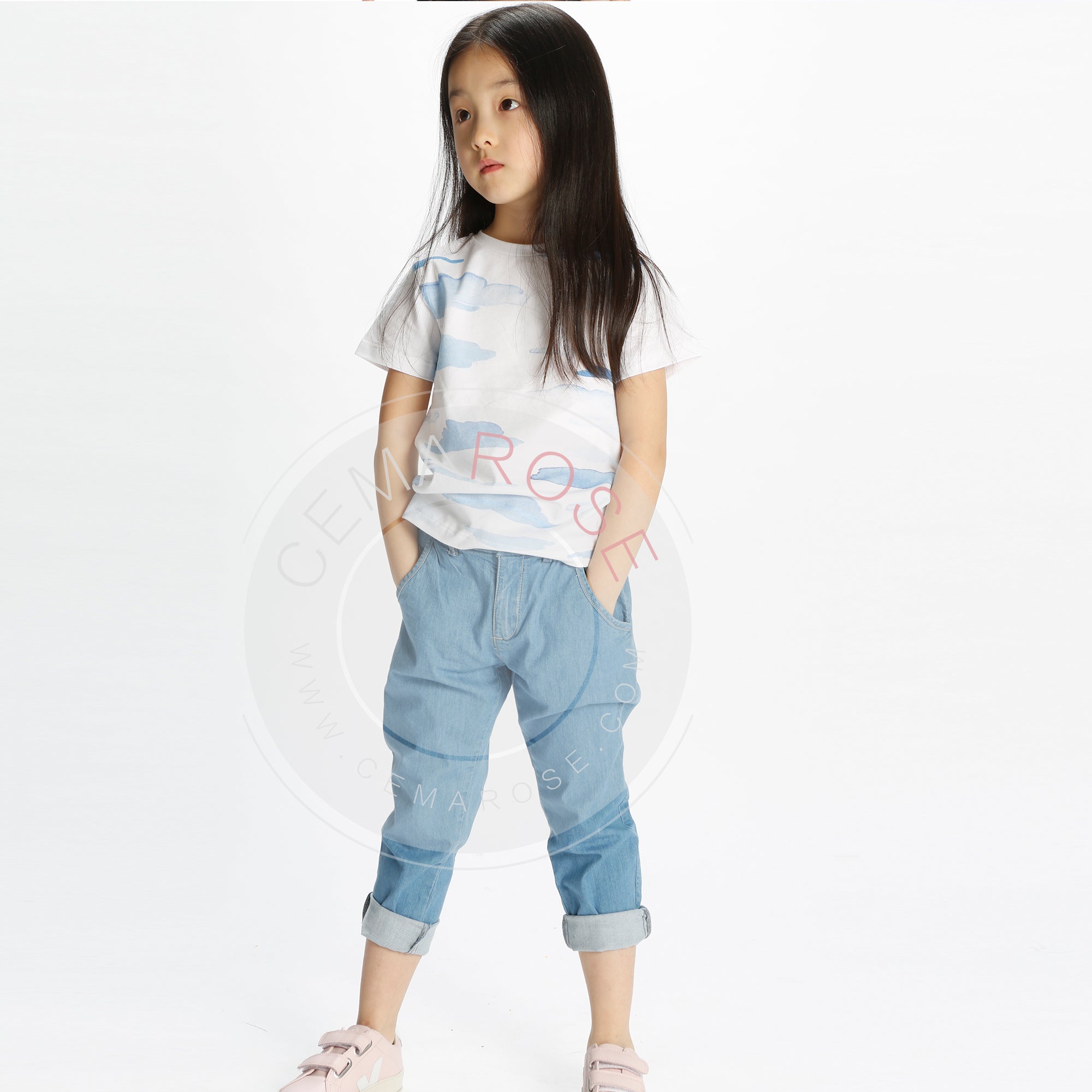 Baby Girls Pink Leather Velcro With White "V" Shoes