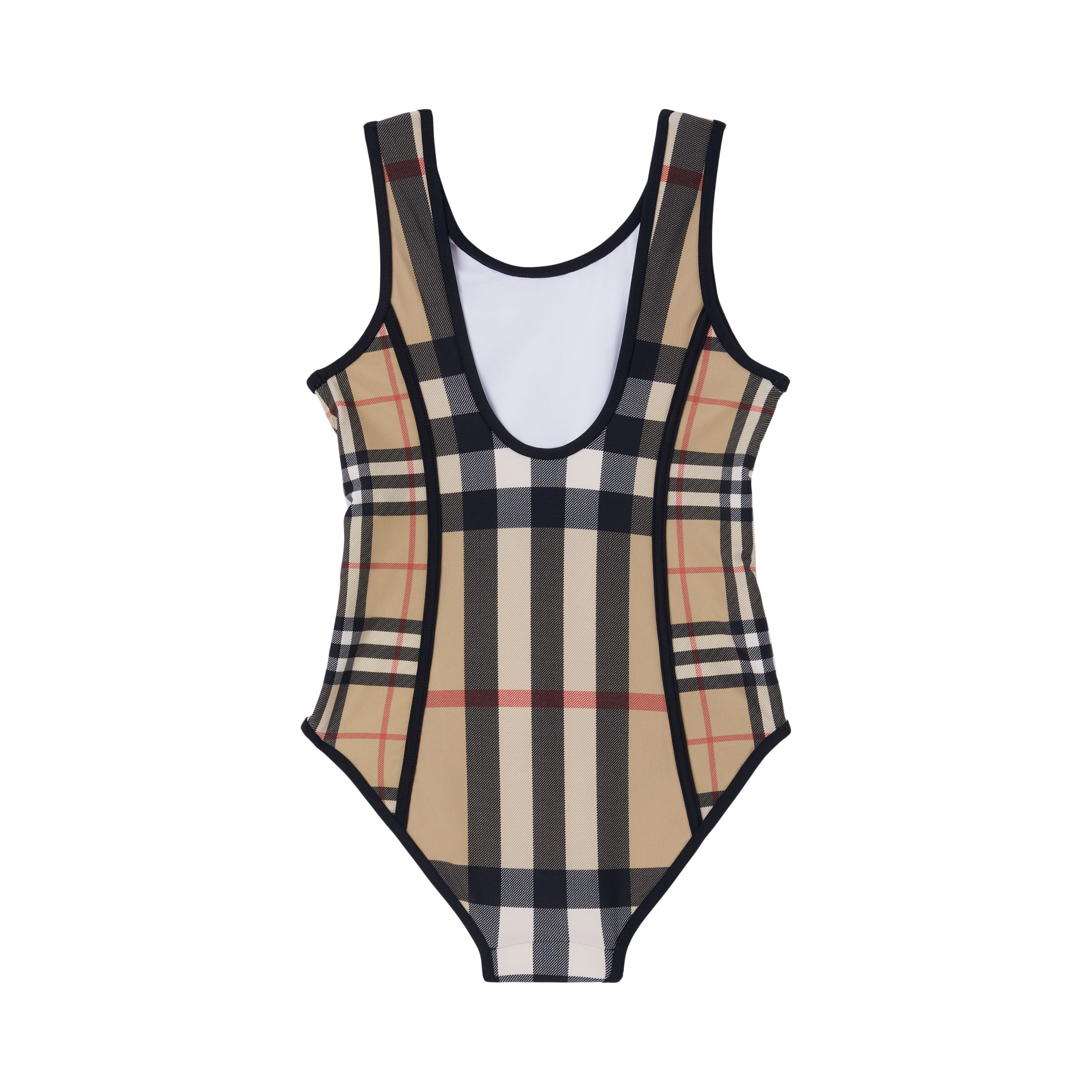 Girls Beige Check Swimsuit