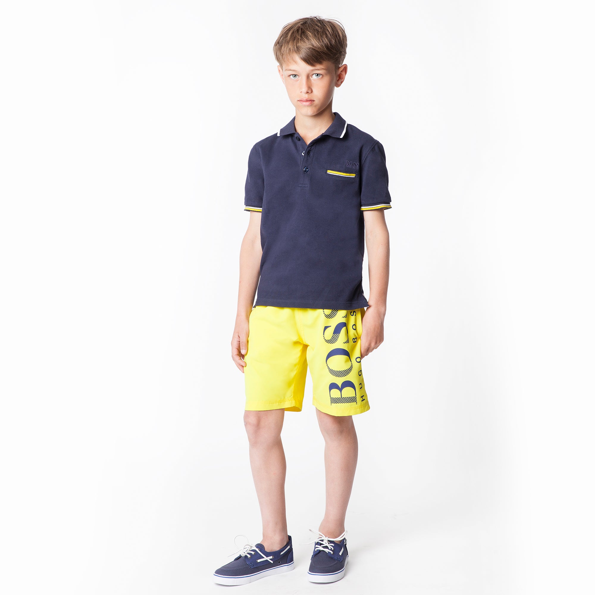 Boys Yellow Polyester Logo Short