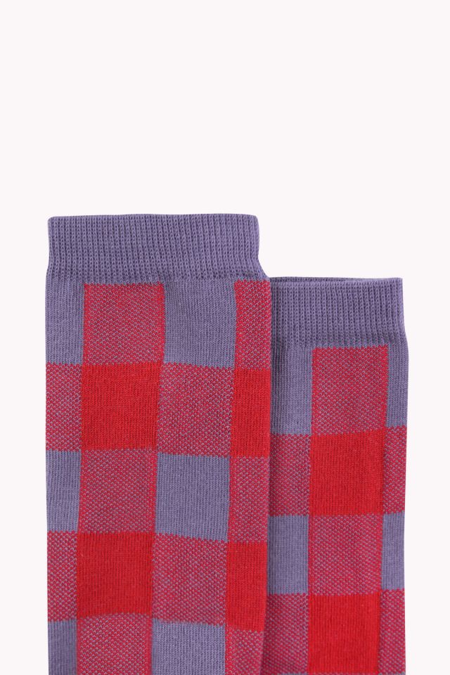 Boys & Girls Dark Lilac Check Cotton Socks