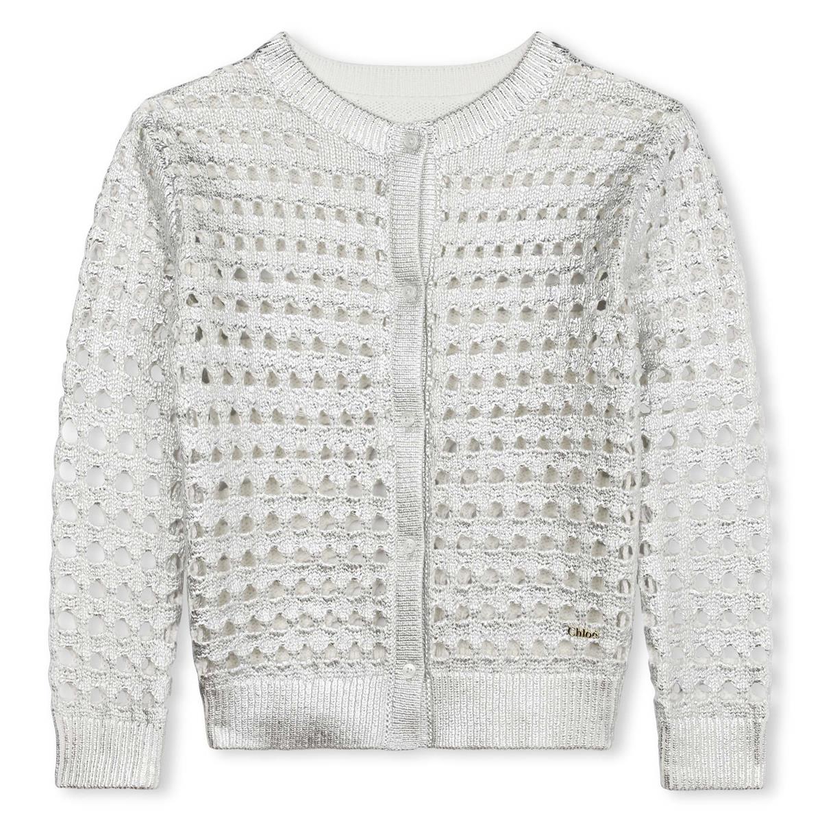 Girls Silver Hollow Cotton Cardigan