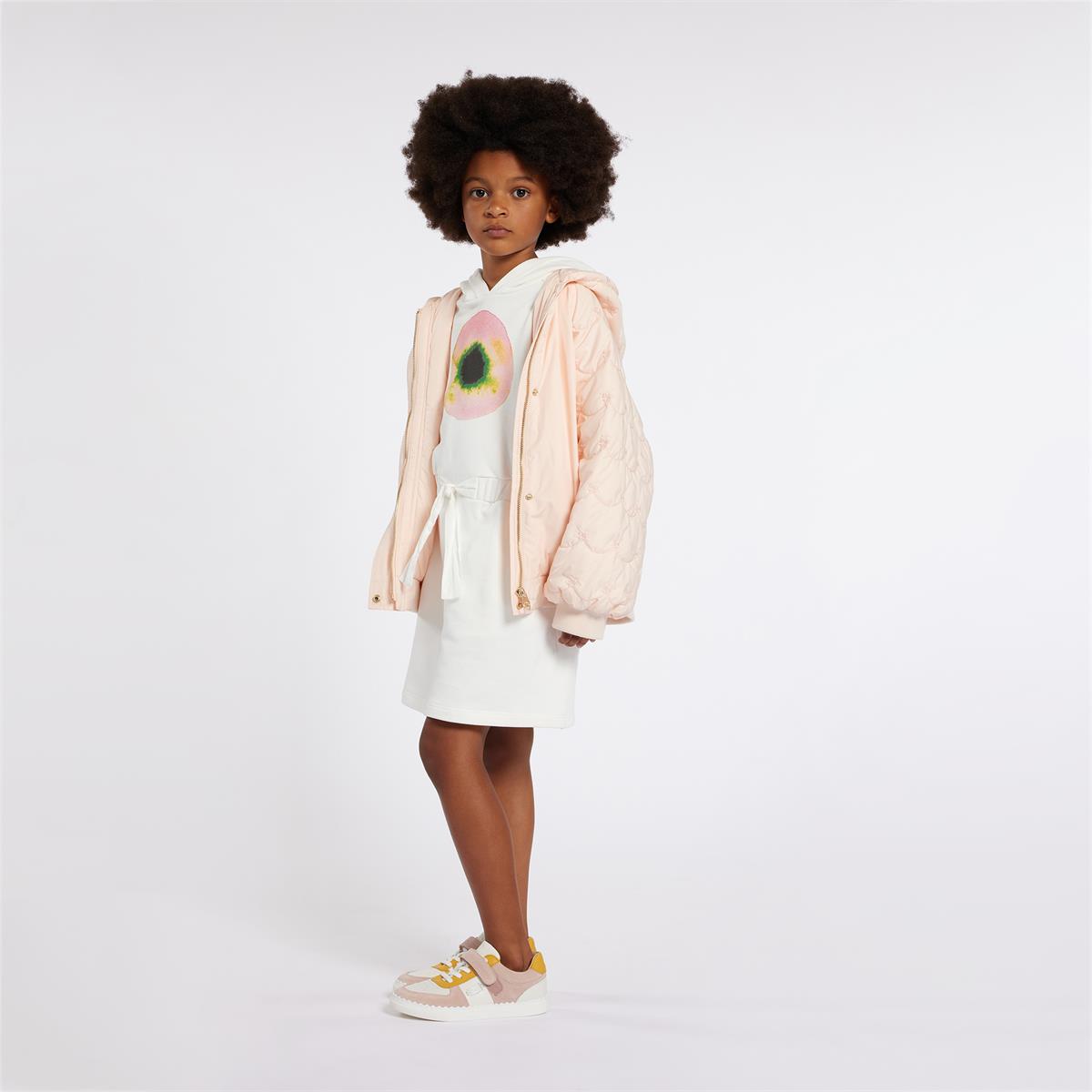 Girls White Hooded Cotton Dress
