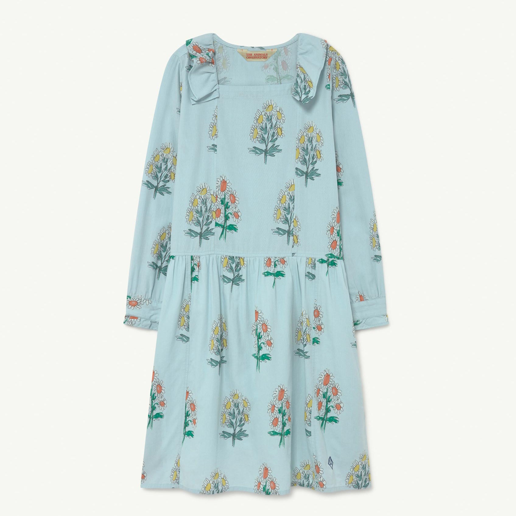 Girls Light Blue Flowers Cotton Dress