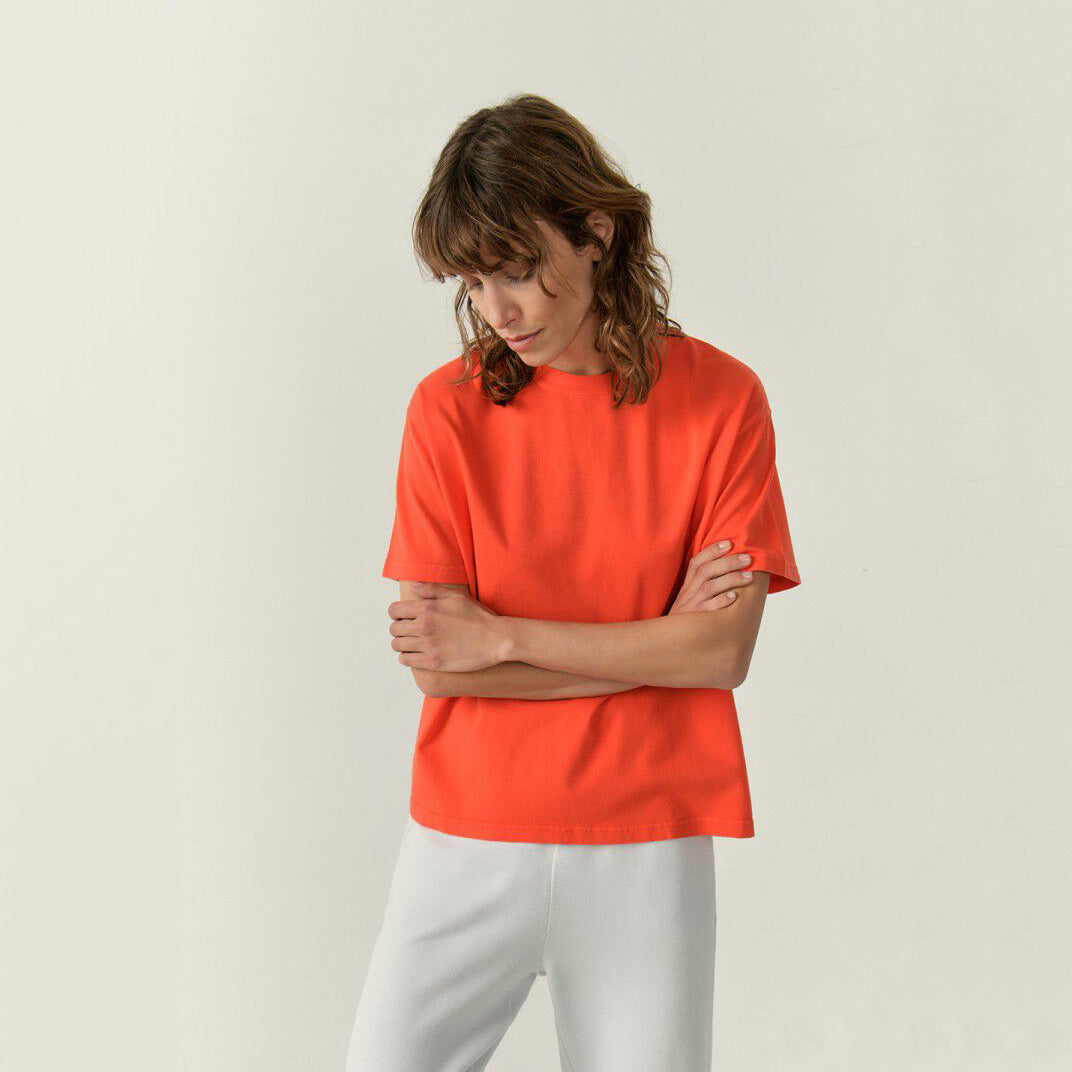 Girls Orange Red Cotton T-Shirt