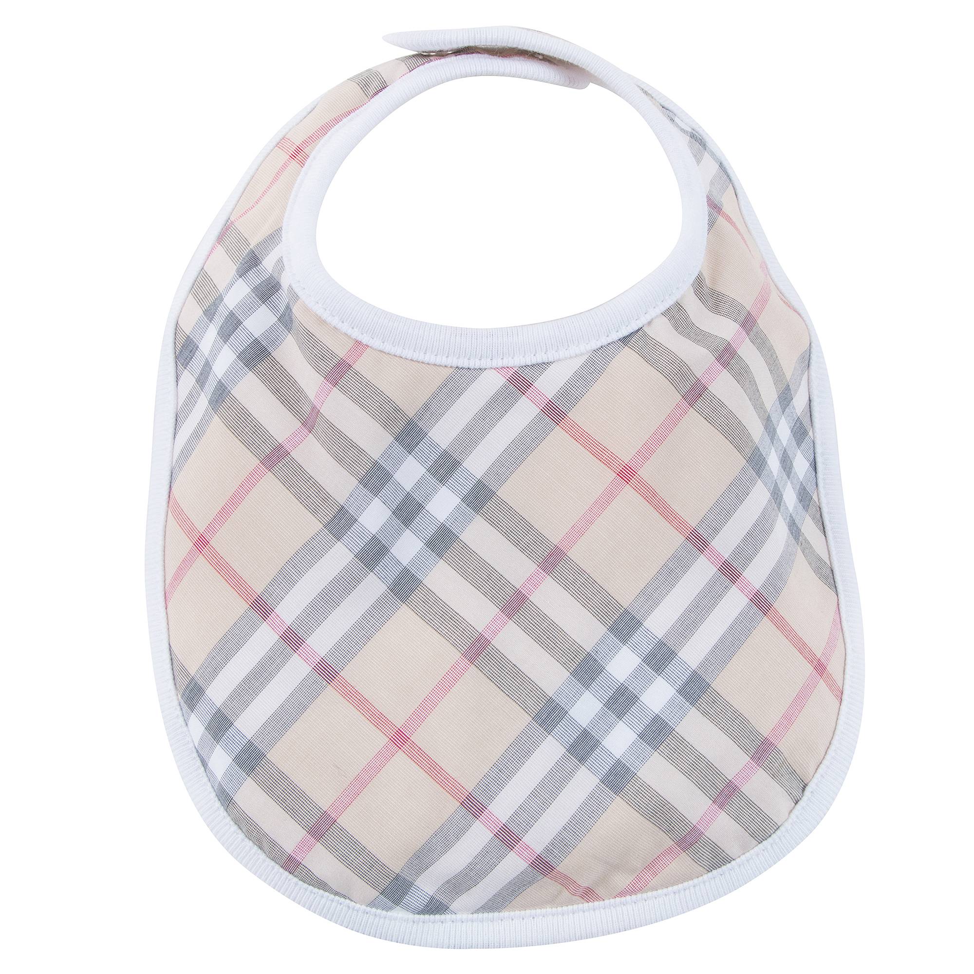Coffret cadeau trois pièces en coton à carreaux classique blanc pâle pour bébé