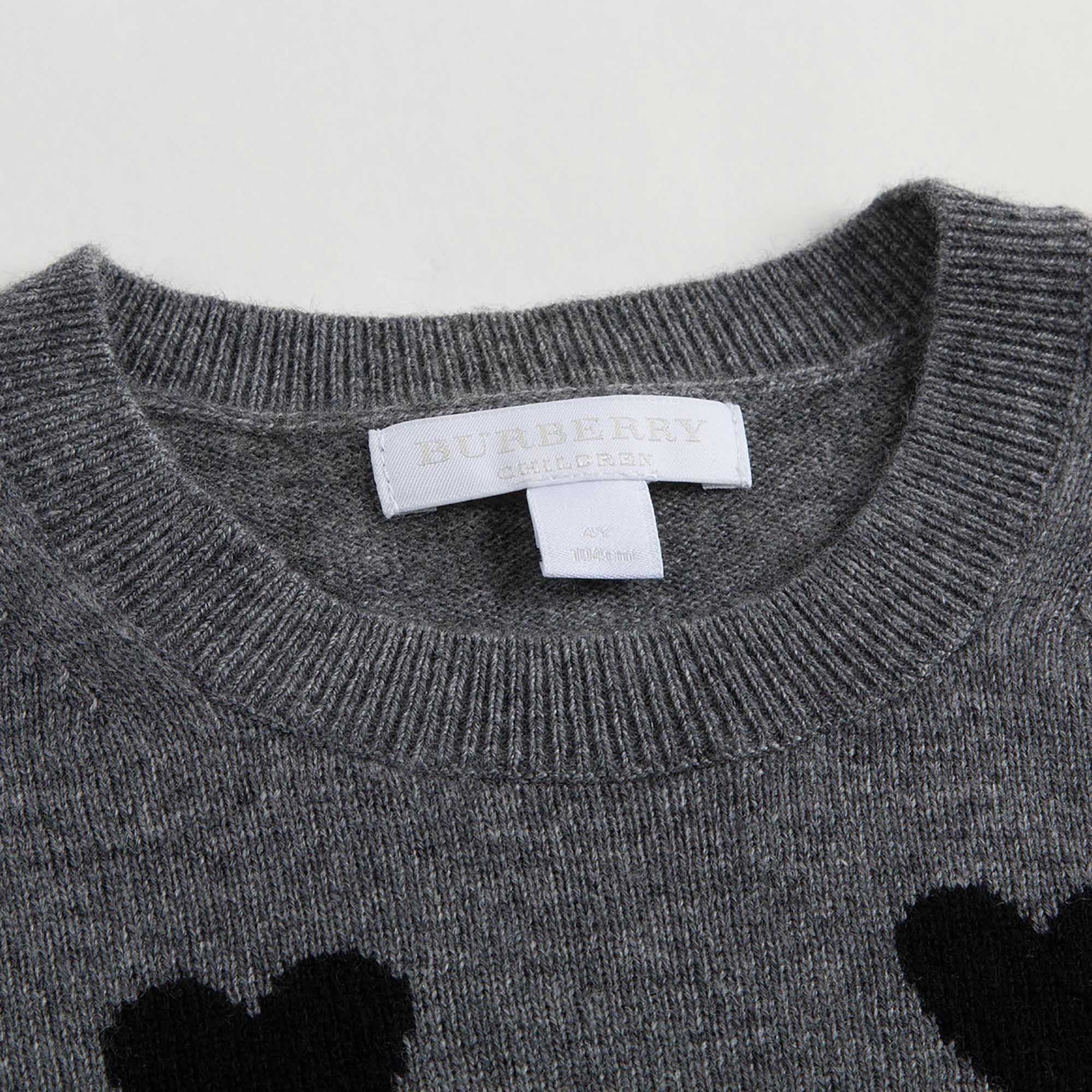 Girls Grey Heart Trims Wool & Cashmere Sweater - CÉMAROSE | Children's Fashion Store - 4