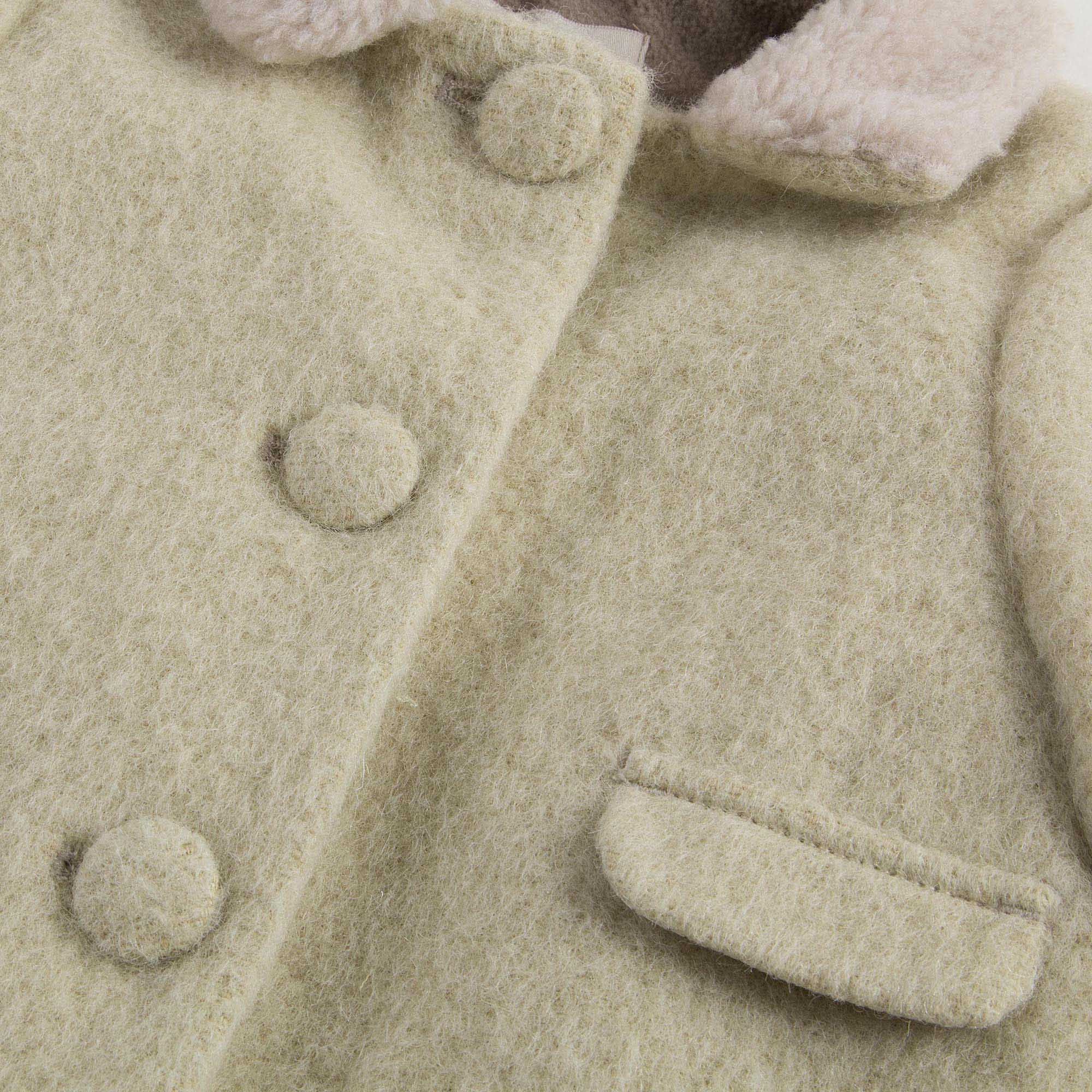 Baby Light Green Fur Collar Wool Coat With Patch Pocket - CÉMAROSE | Children's Fashion Store - 4