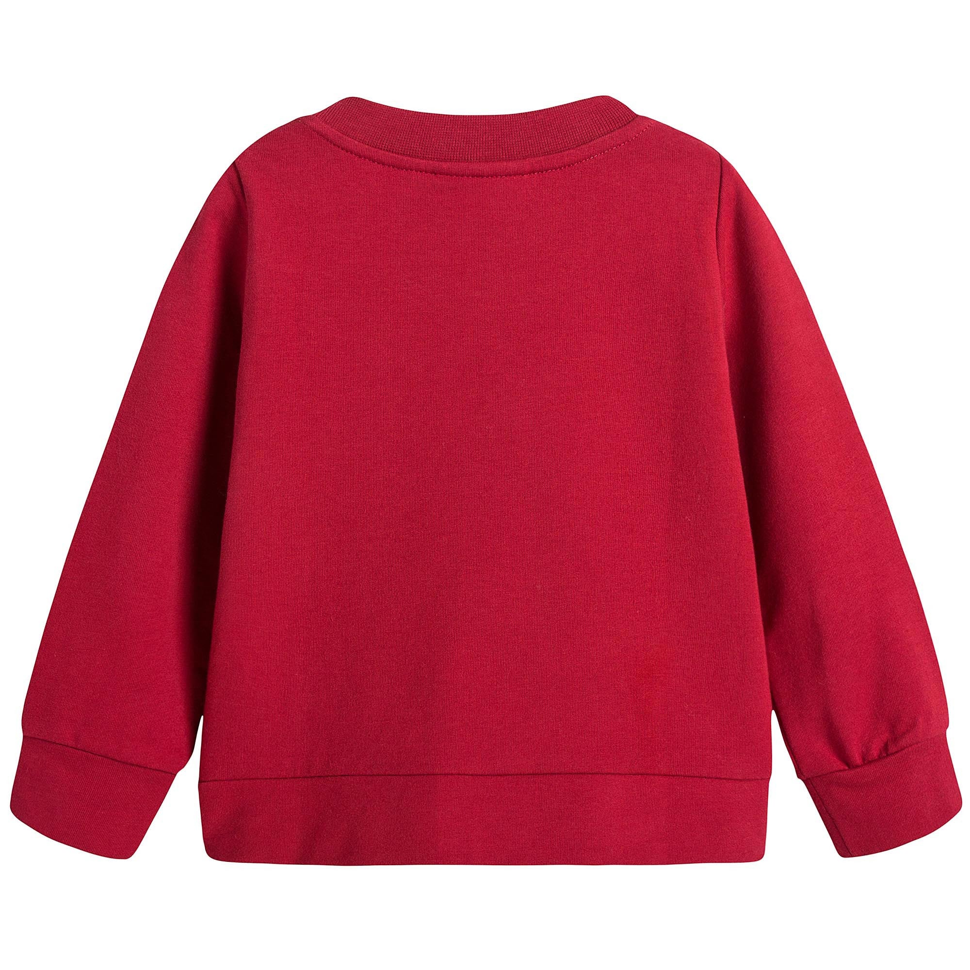 Girls Red Cotton Sweatshirt With Patch Flower Trims - CÉMAROSE | Children's Fashion Store - 3