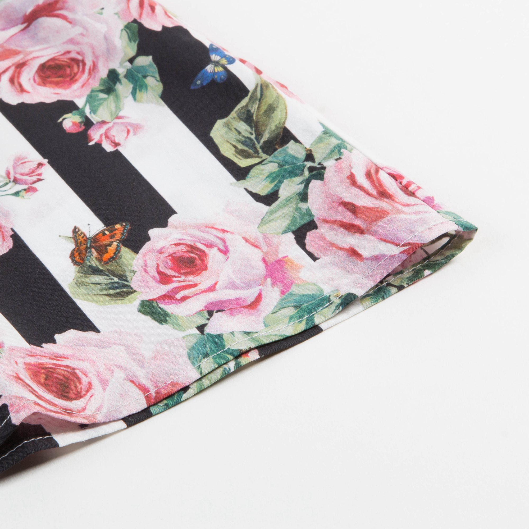 Baby Girls Pink&Black Striped Rose Cotton Dress