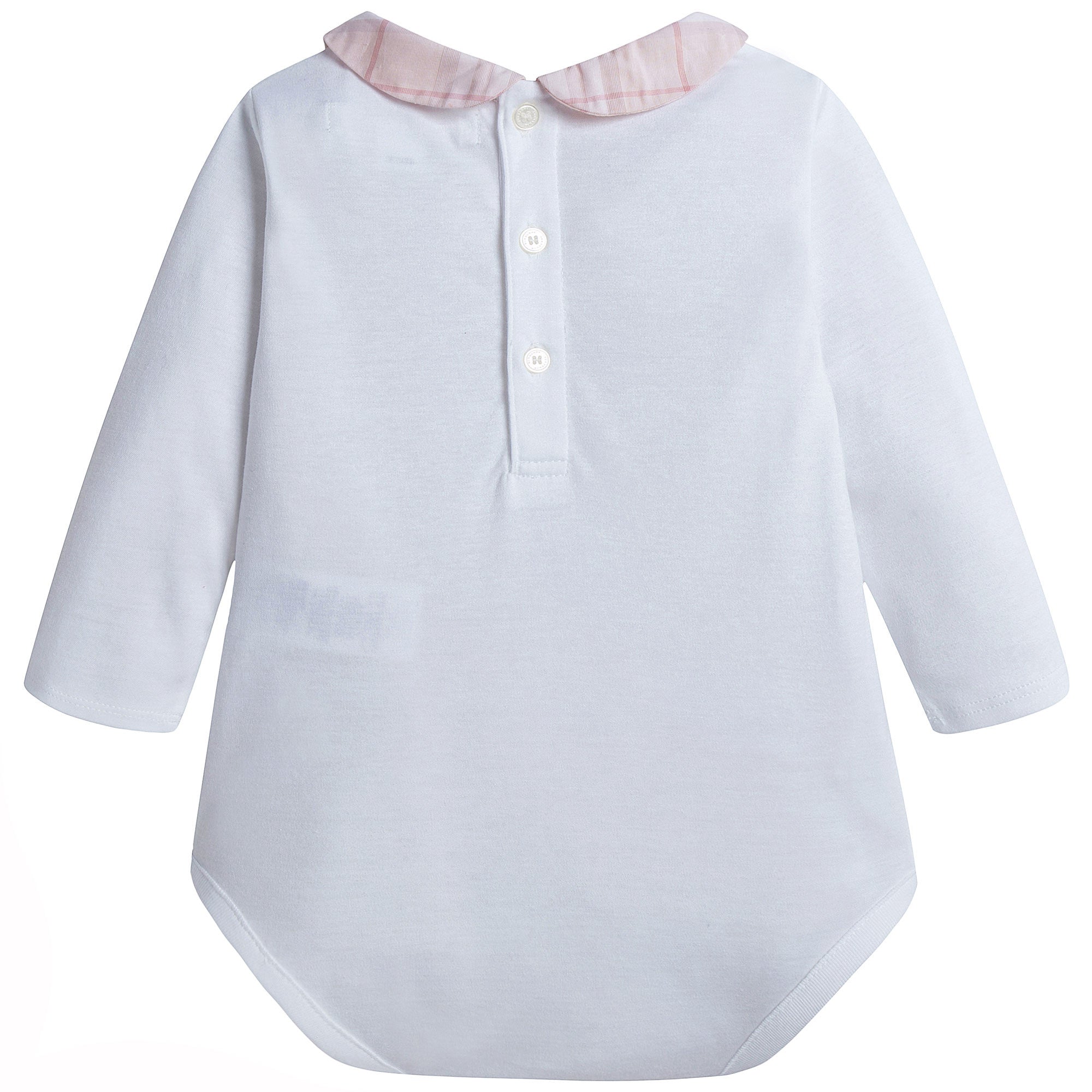 Baby Boys&Baby Girls White With Pink Check Collar Babygrows - CÉMAROSE | Children's Fashion Store - 2