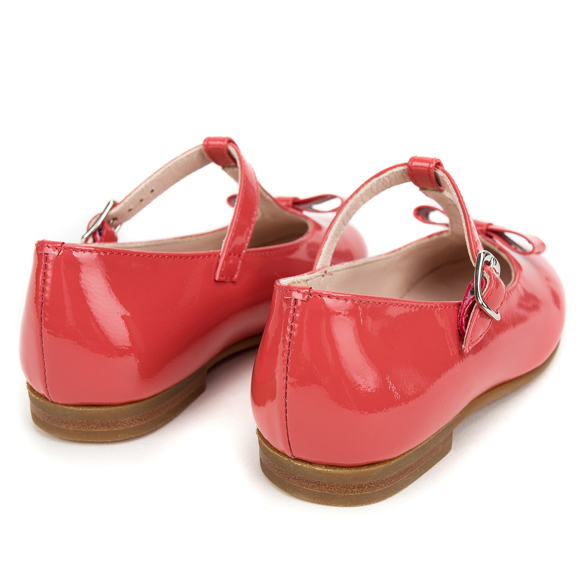 Chaussures à bride en T en cuir verni rouge pour filles avec nœuds décoratifs