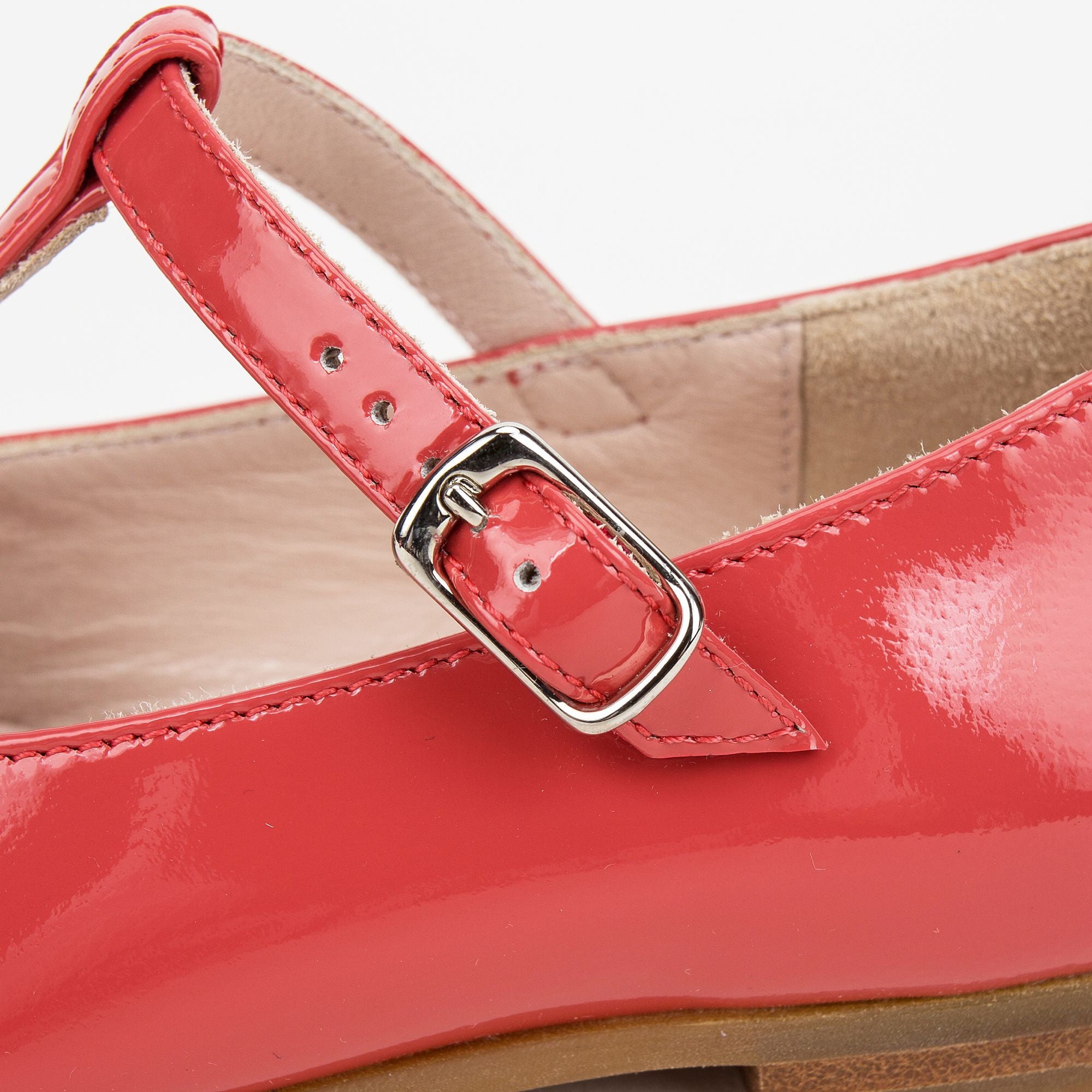 Chaussures à bride en T en cuir verni rouge pour filles avec nœuds décoratifs