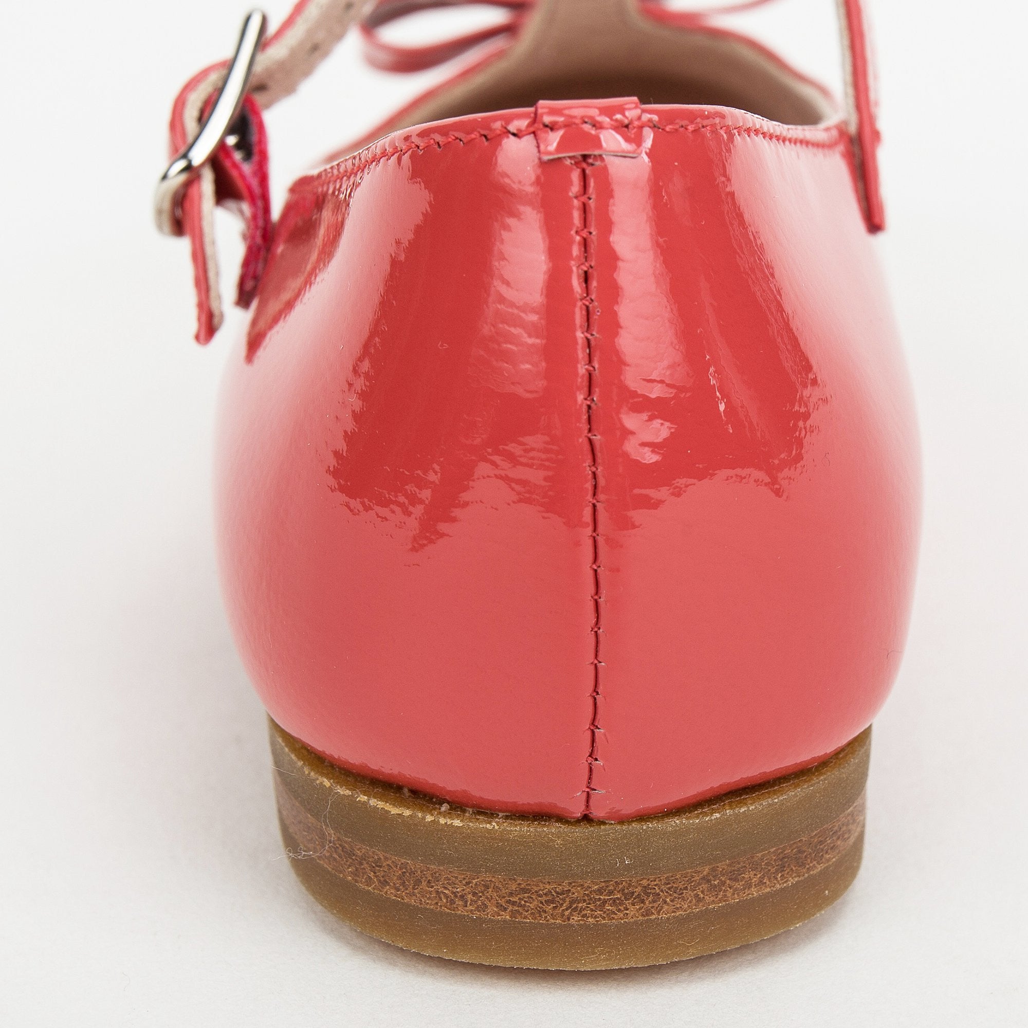 Chaussures à bride en T en cuir verni rouge pour filles avec nœuds décoratifs