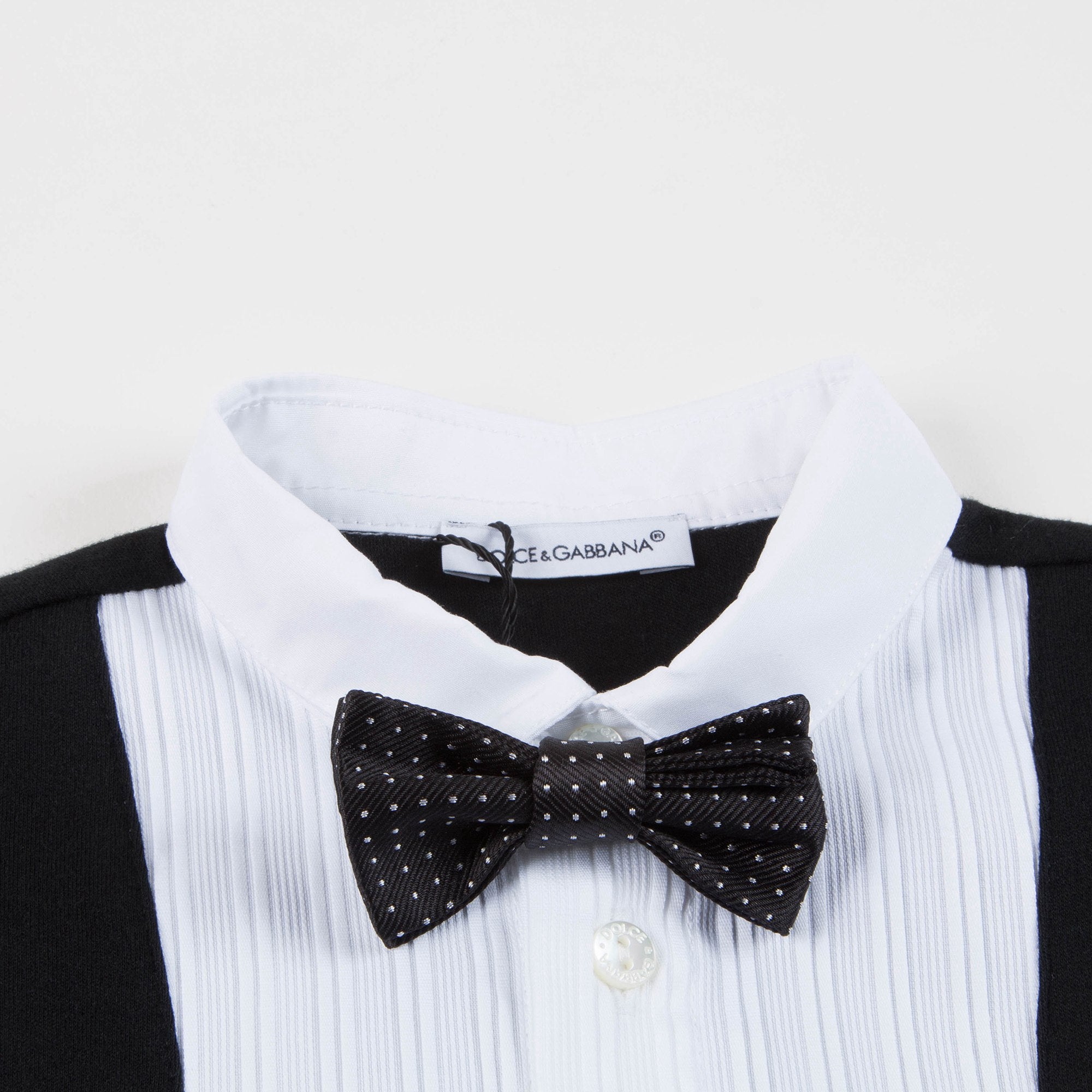 Baby Boys Black Bow Trims Cotton Short Babygrow