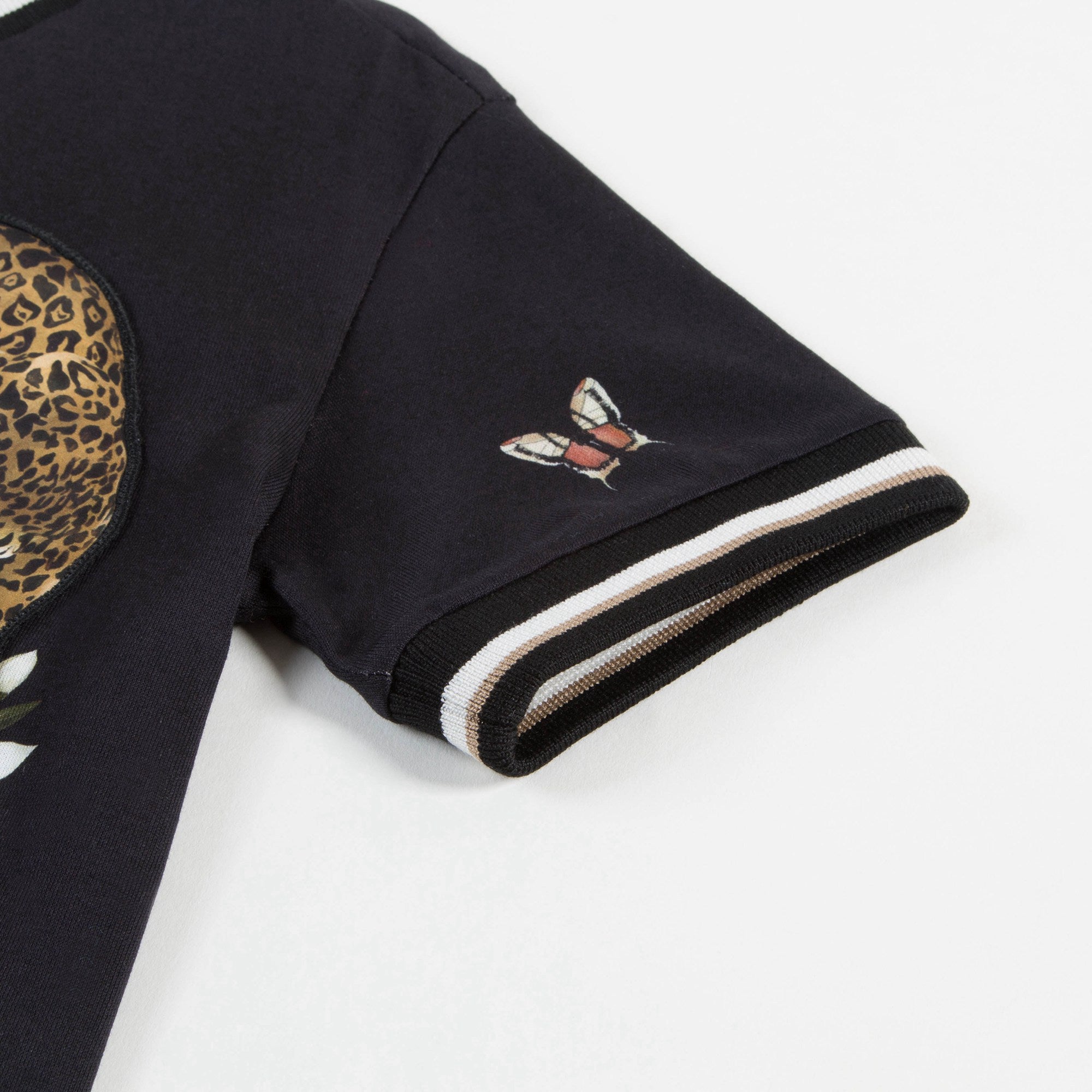 Boys Black "Leopard Printed" Cotton T-shirt