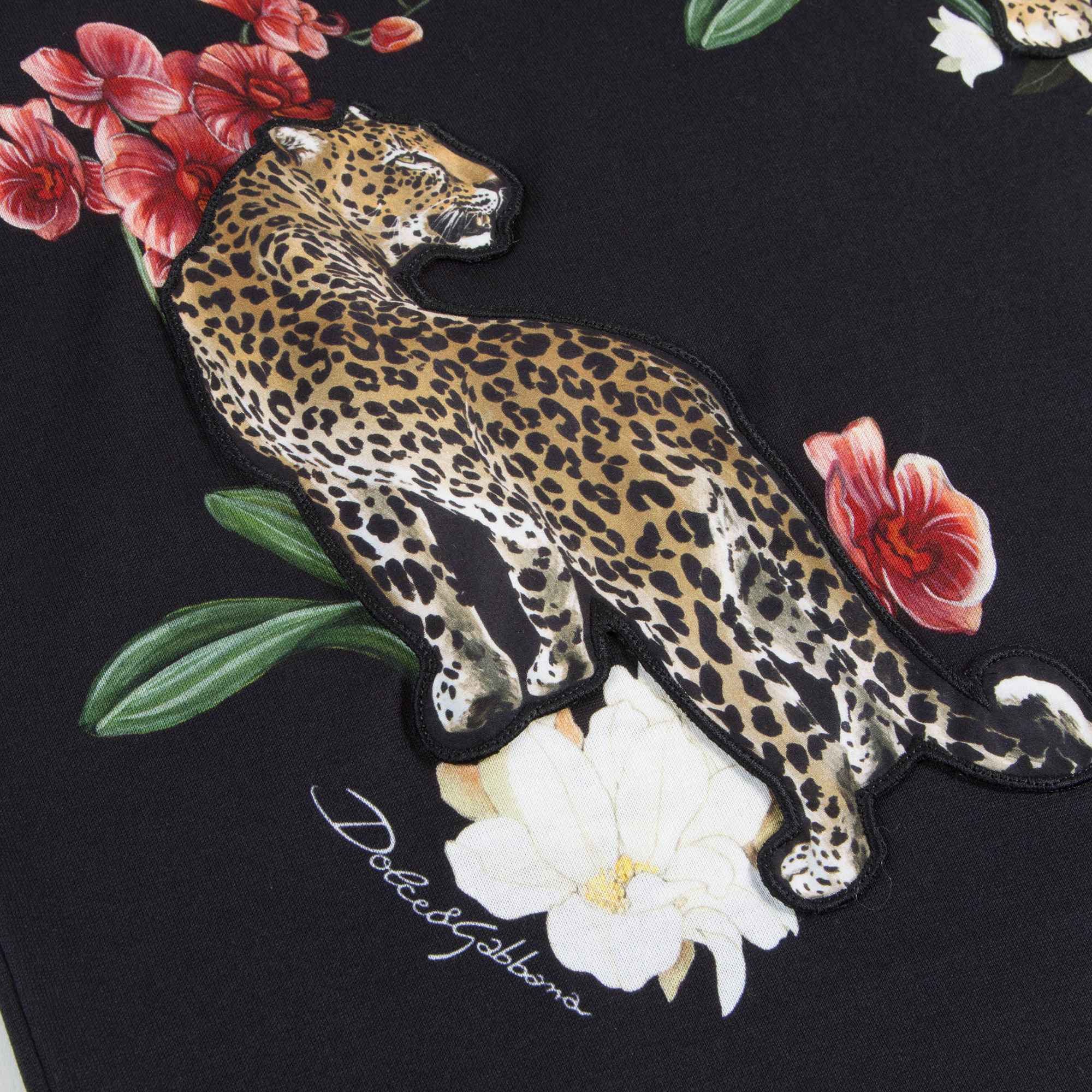 Boys Black "Leopard Printed" Cotton T-shirt