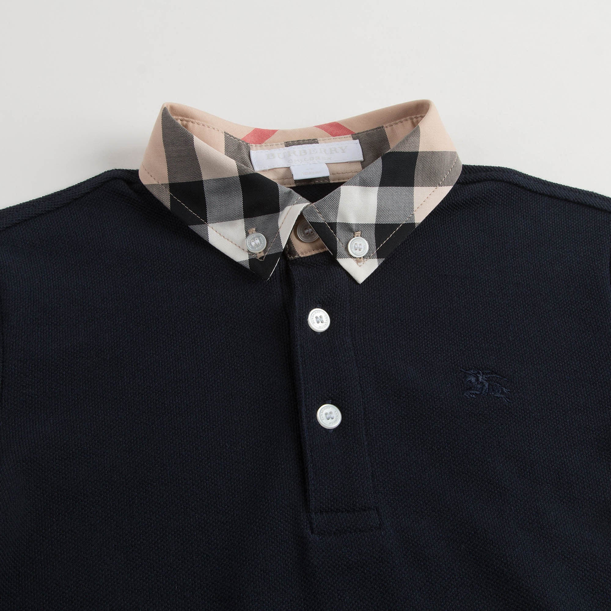 Boys Navy Blue Polo Shirt With Classic Check Collar
