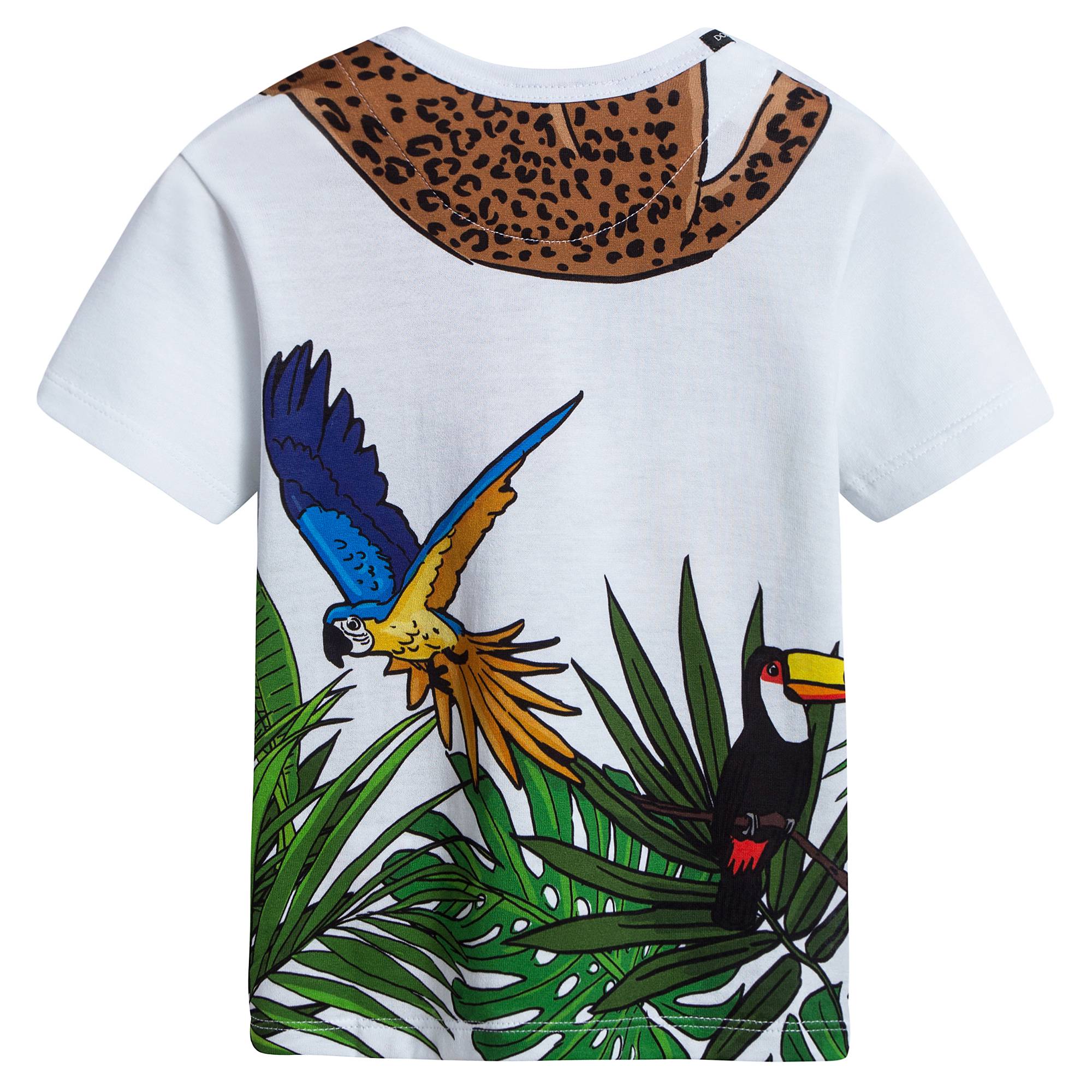 Boys White Forest Printed Cotton T-shirt