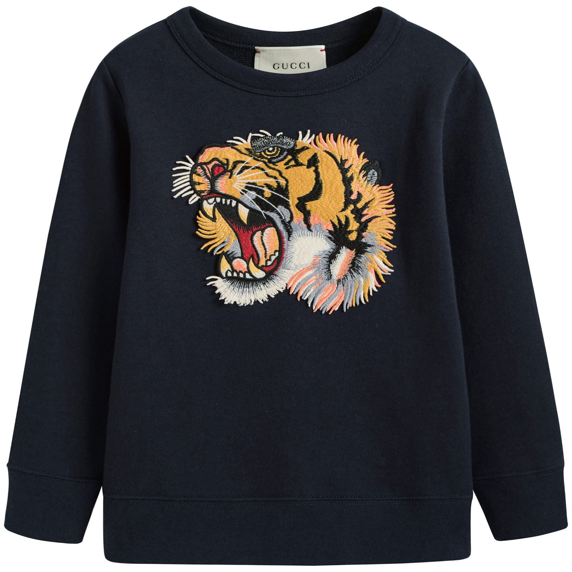 Boys & Girls Navy Blue Cotton Tiger Head Trims Sweashirt