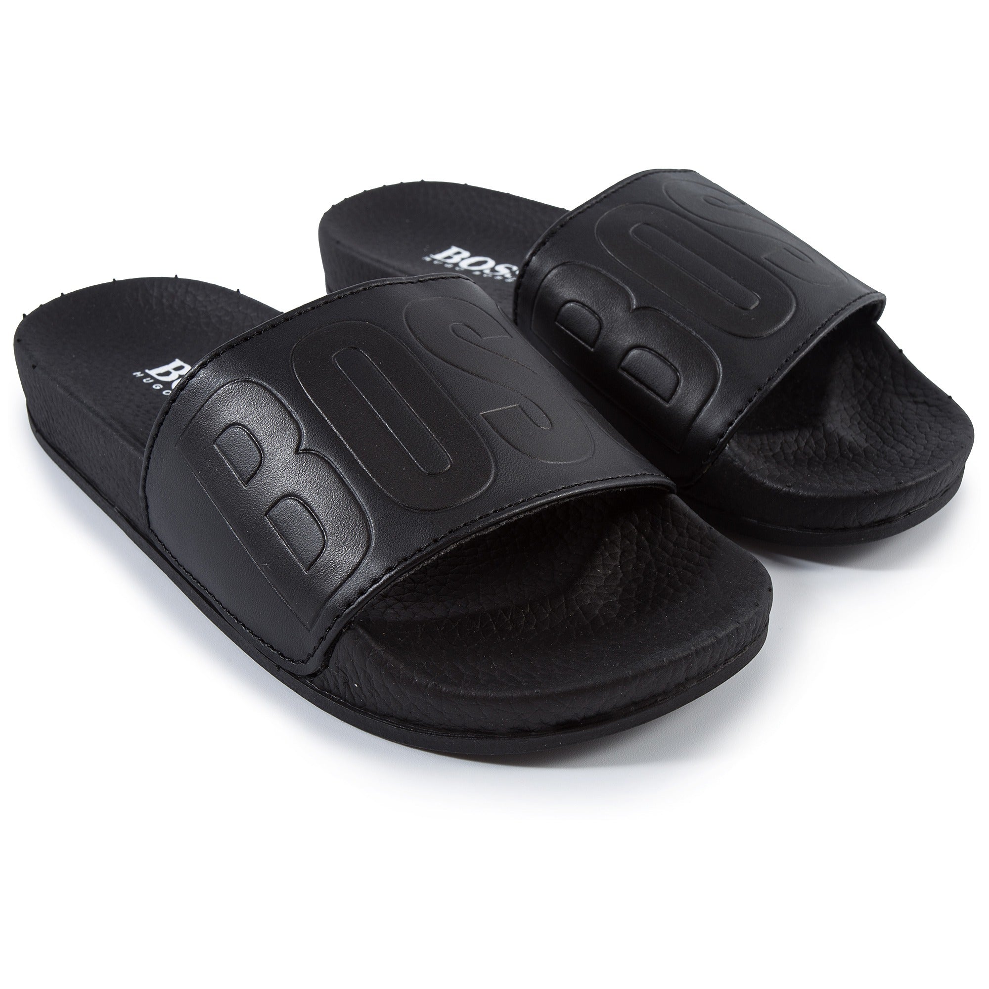 Boys Black Logo Sandals