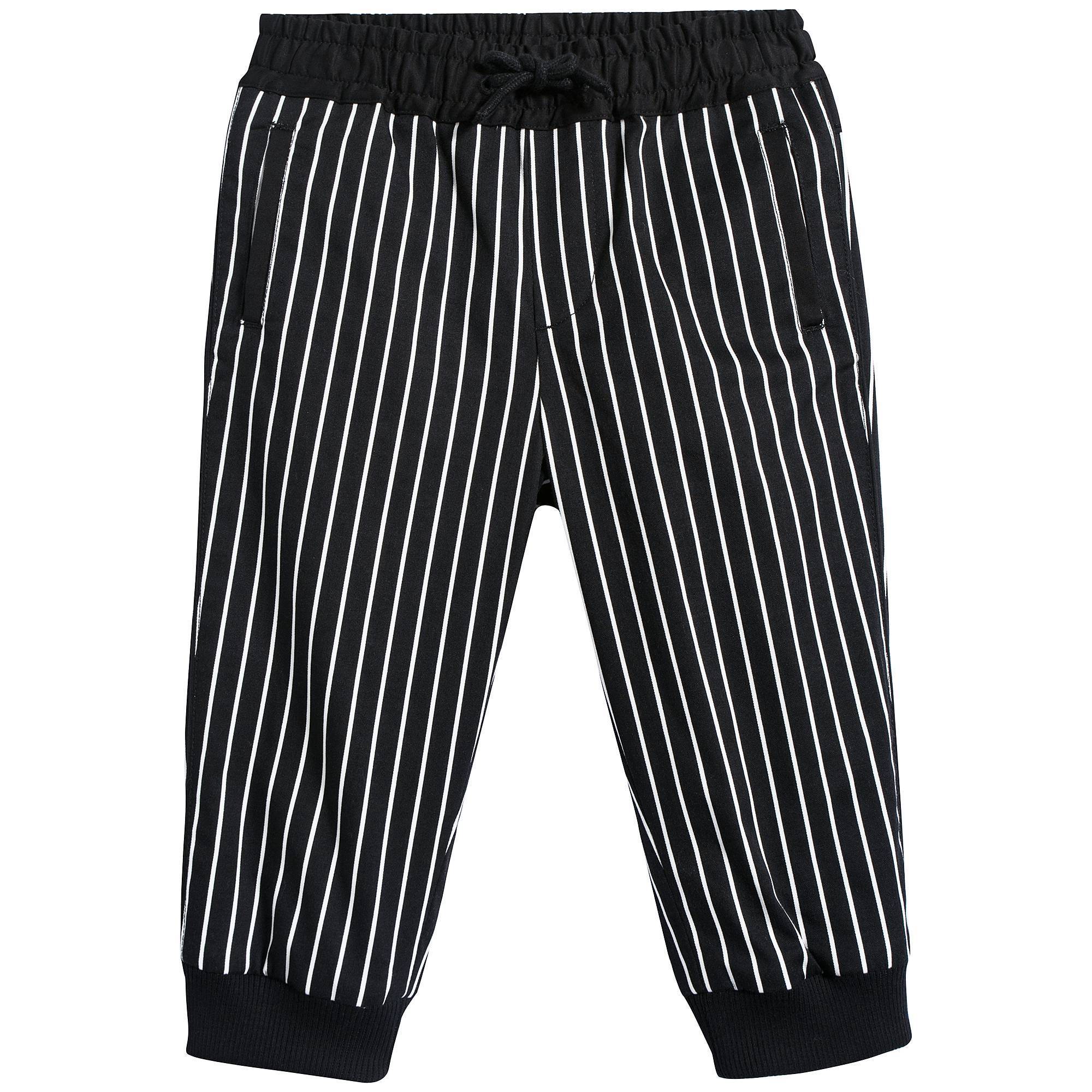 Baby Boys Black Striped Cotton Trousers