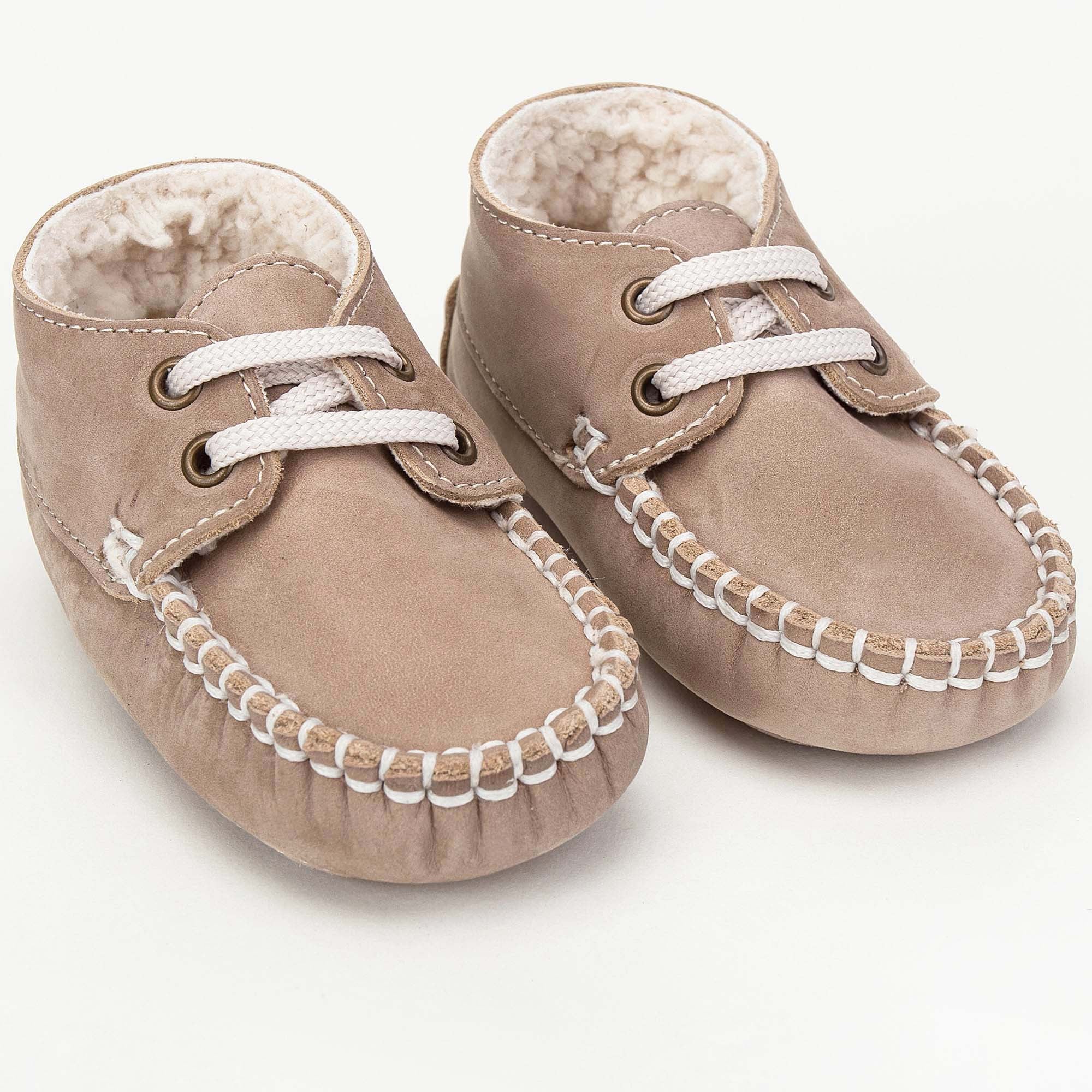 Boys & Girls Beige Suede Mooring Rope Leather Loafers