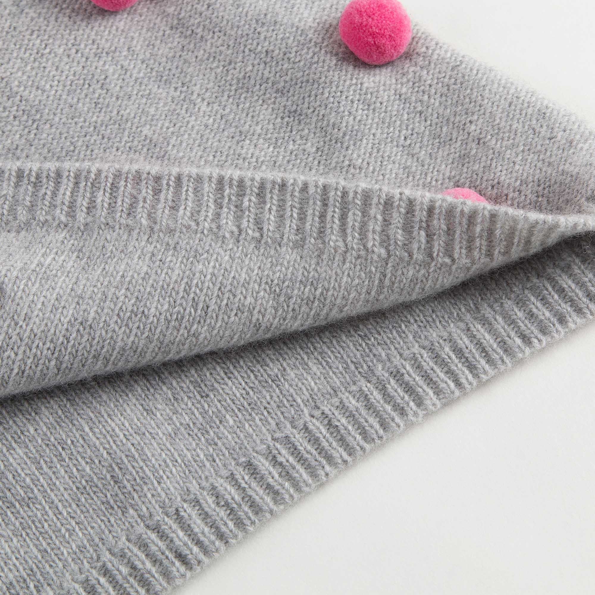 Robe tricotée en laine grise pour bébé fille avec pompons