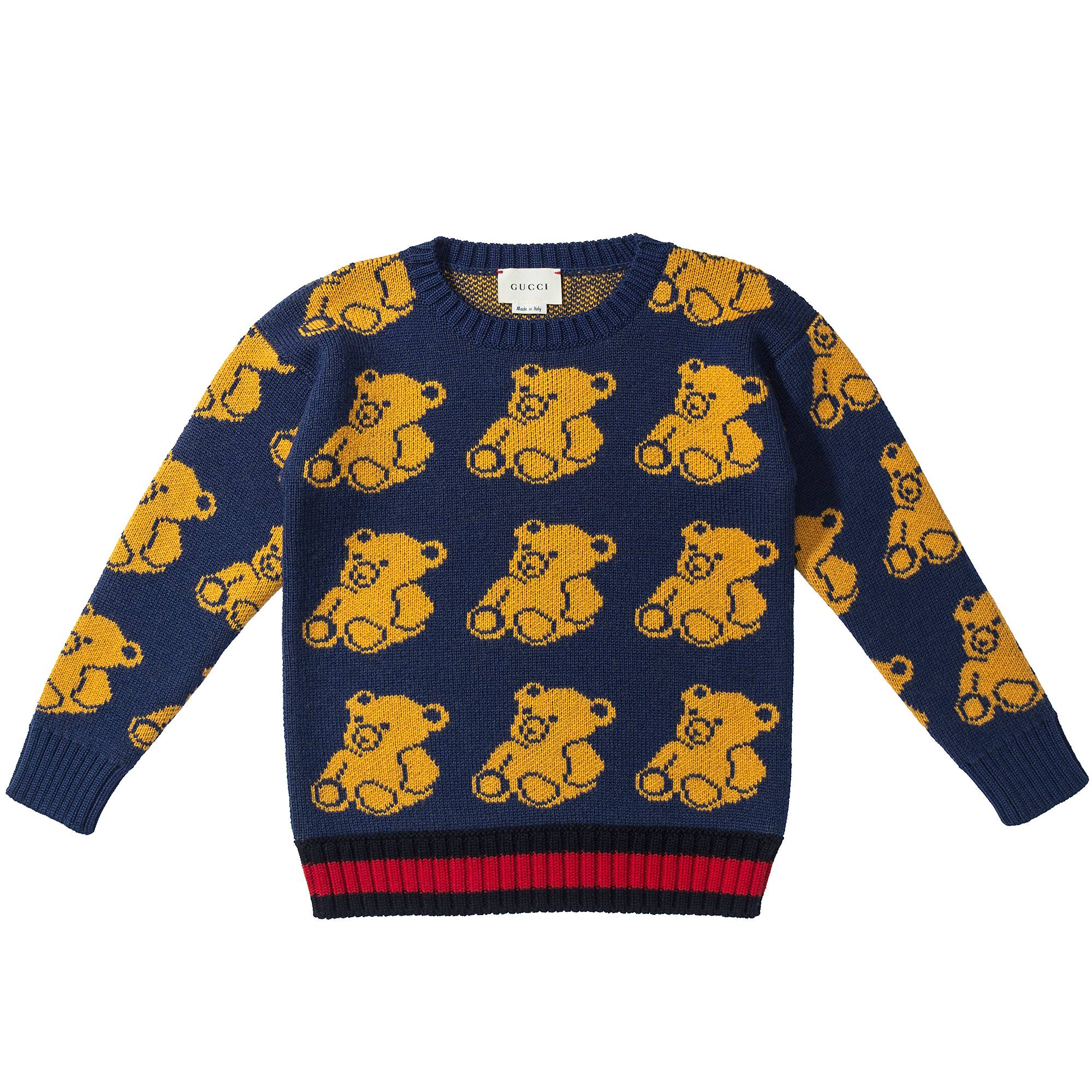 Boys Blue & Yellow Bear Wool Sweaters