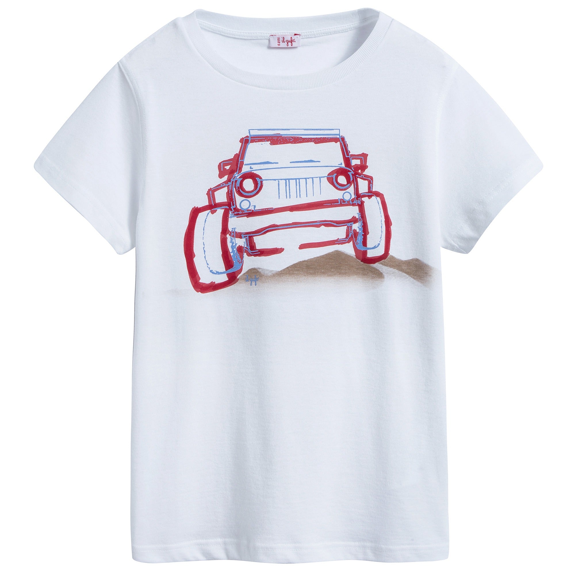 Boys White "Cherry Car" Cotton T-shirt