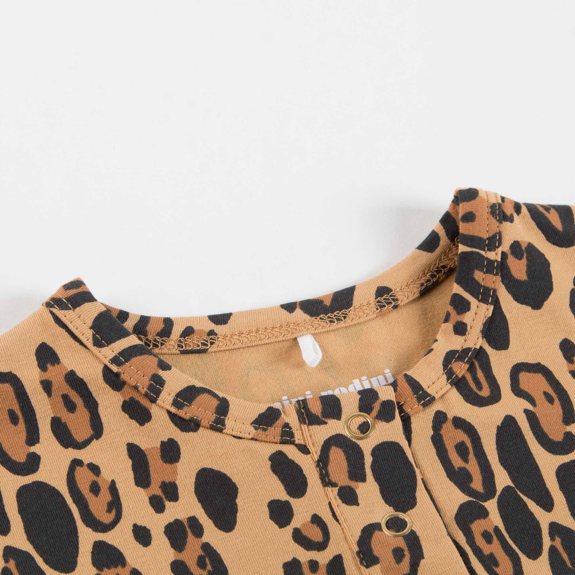Boys & Girls Beige Basic Leopard T-shirt With Long Sleeves