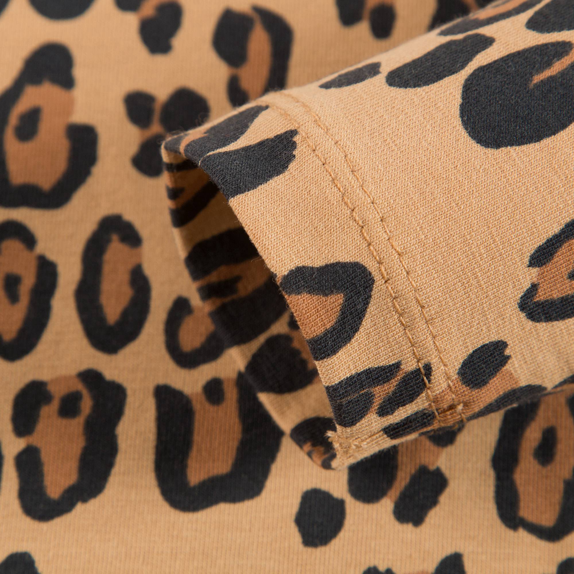 Boys & Girls Beige Basic Leopard T-shirt With Long Sleeves