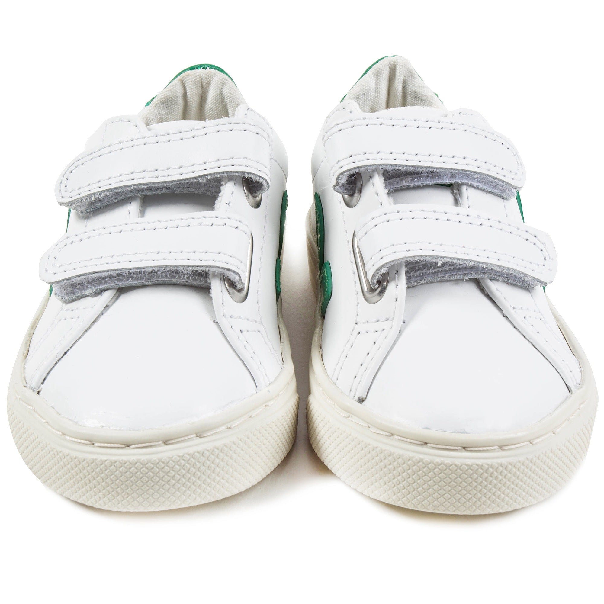Baby White Leather Velcro With Green "V" Shoes