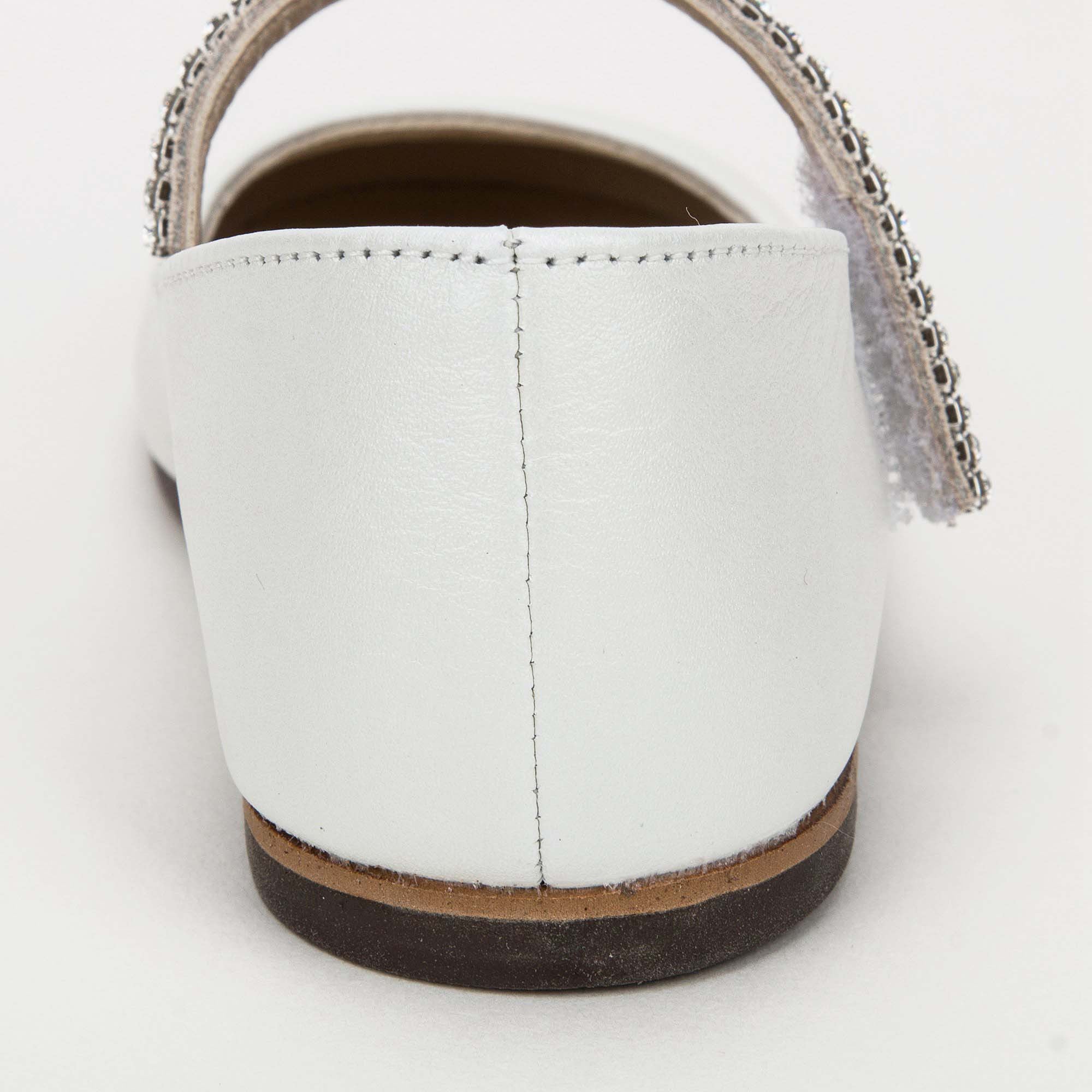 Chaussures en cuir ivoire pour bébés filles avec ornements en diamants blancs