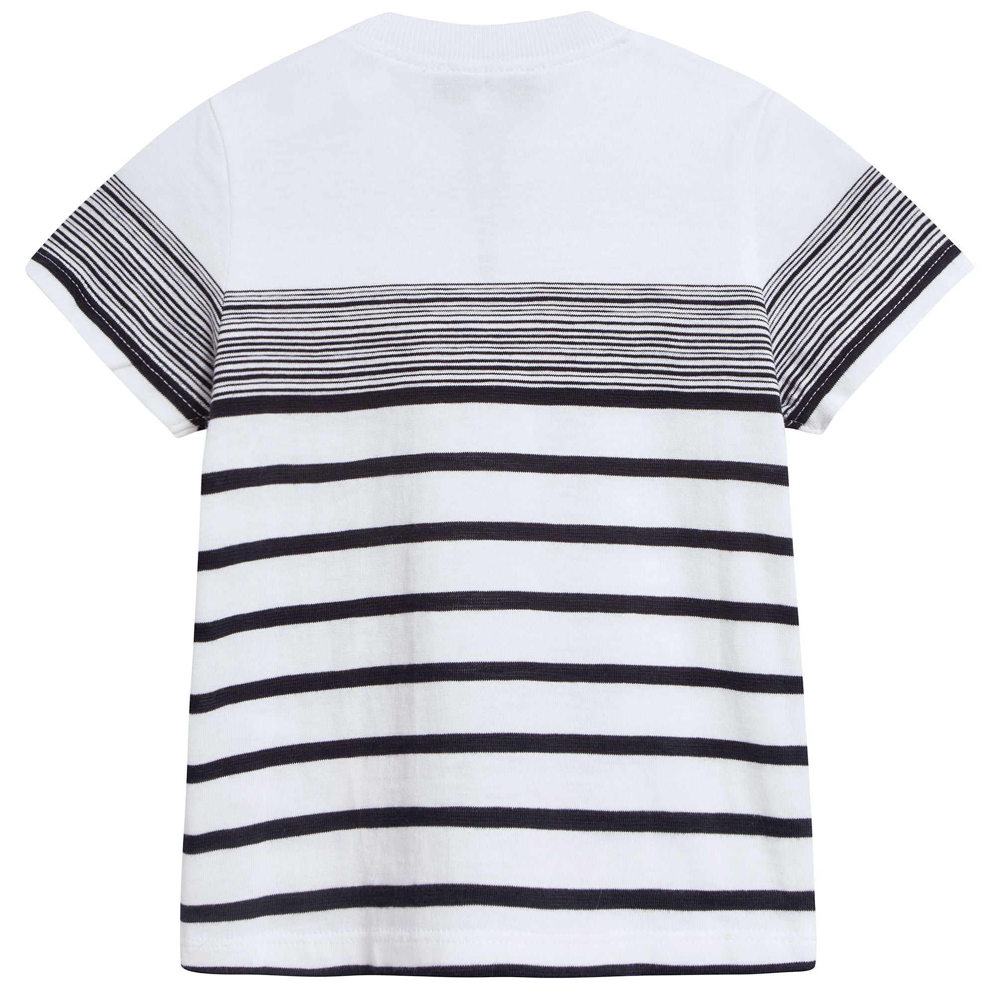 Baby Boys White & Black Striped Cotton T-shirt