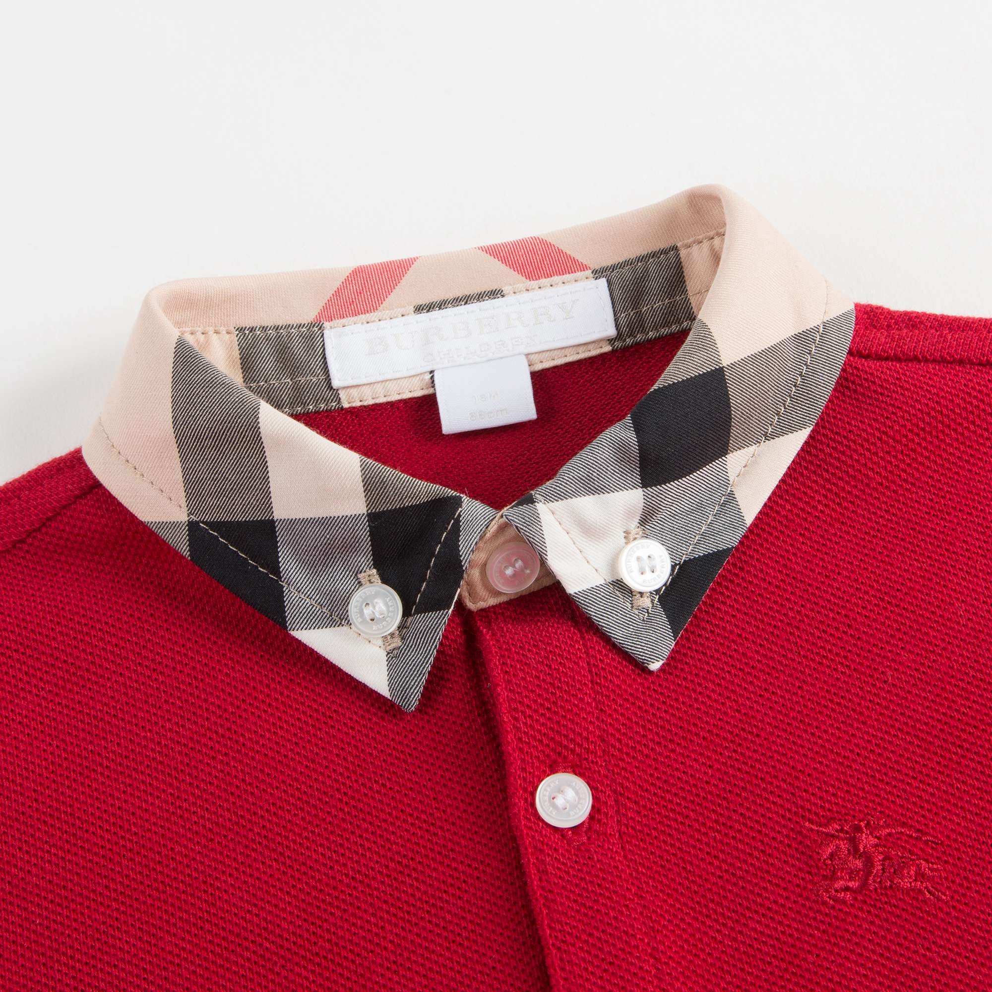 Baby Boys Red Cotton Polo Shirt With Check Collar