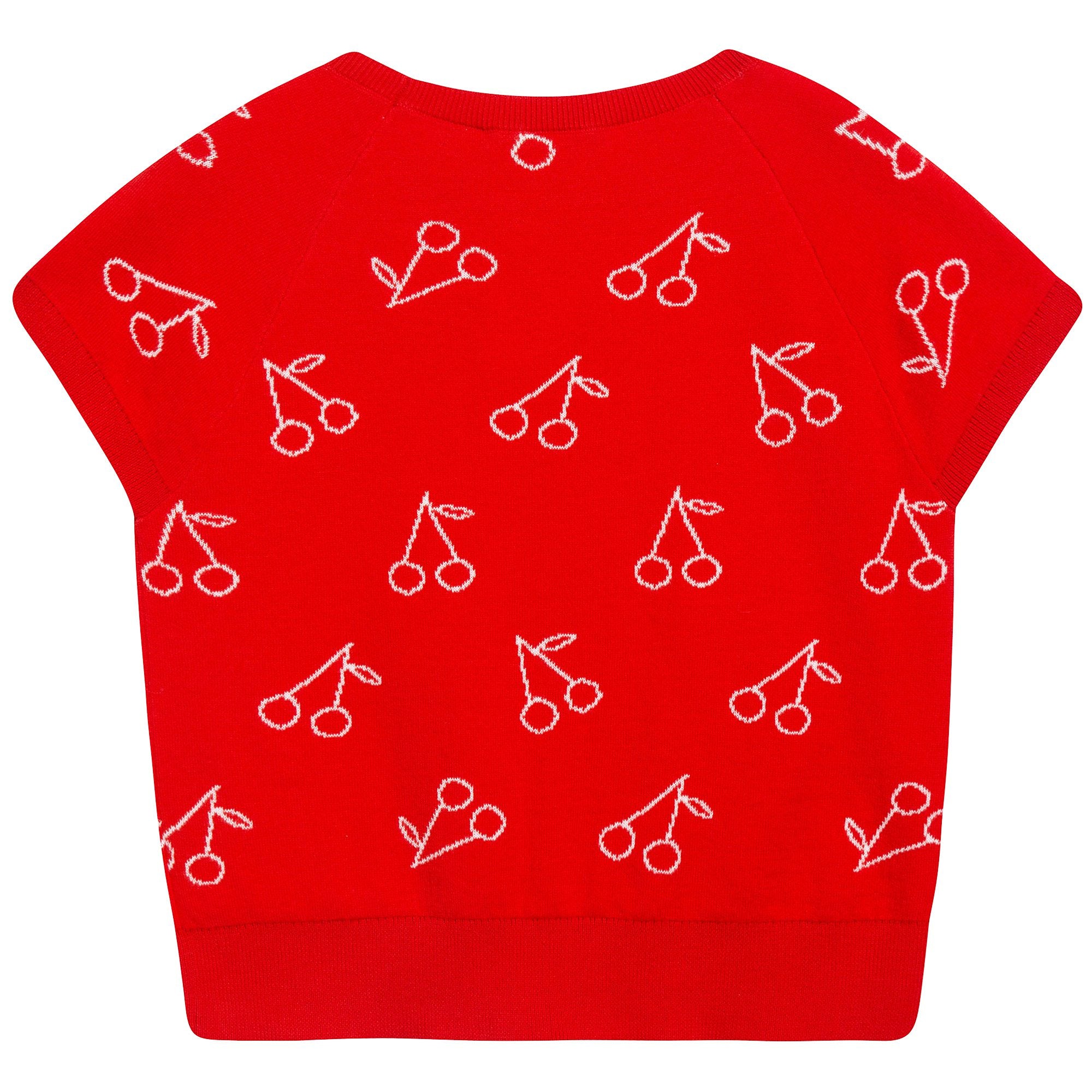 T-shirt tricoté rouge cerises blanches pour bébé fille