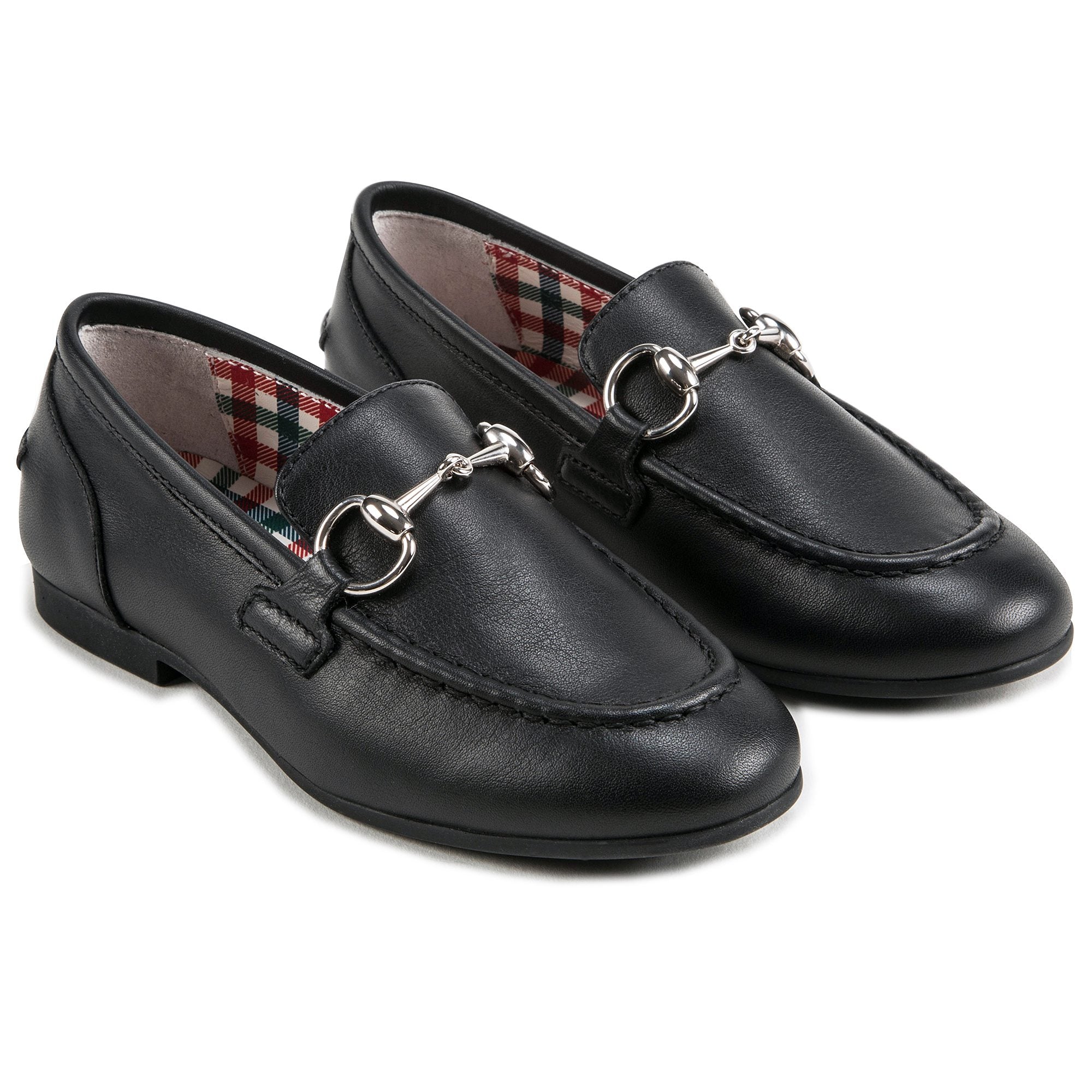 Girls Black Leather Horsebit Loafers