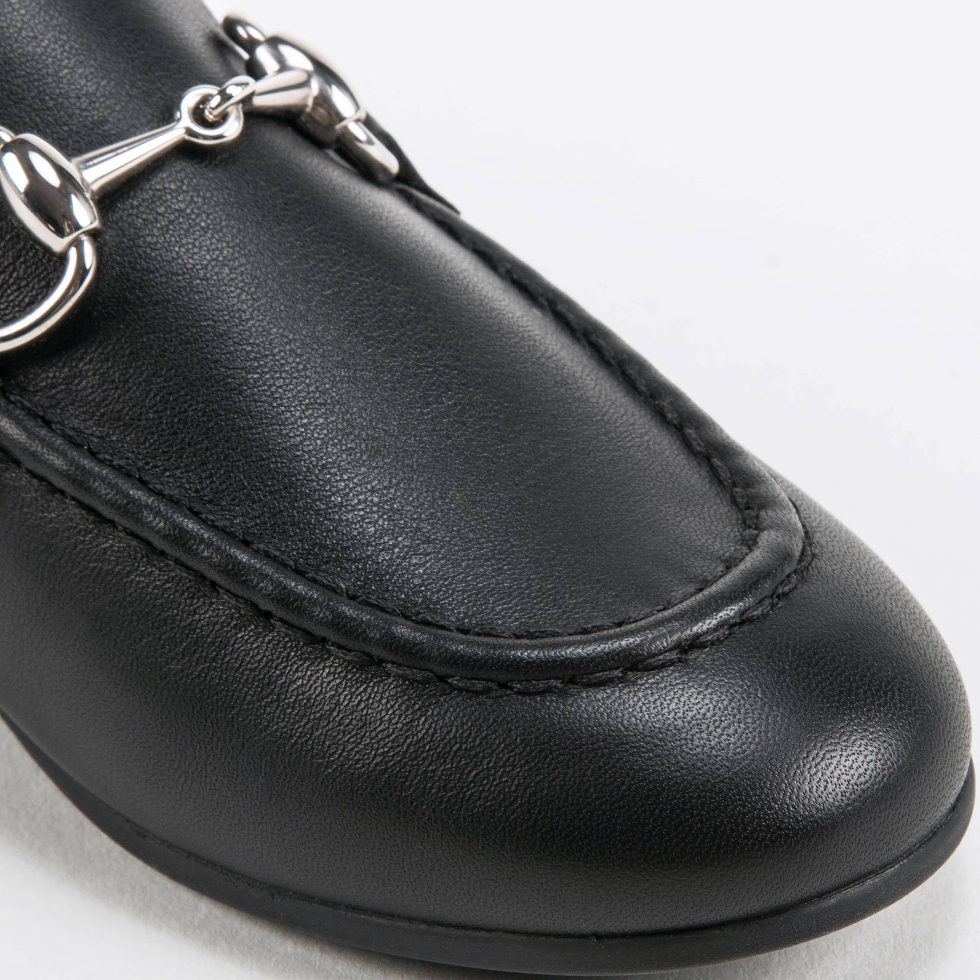 Girls Black Leather Horsebit Loafers