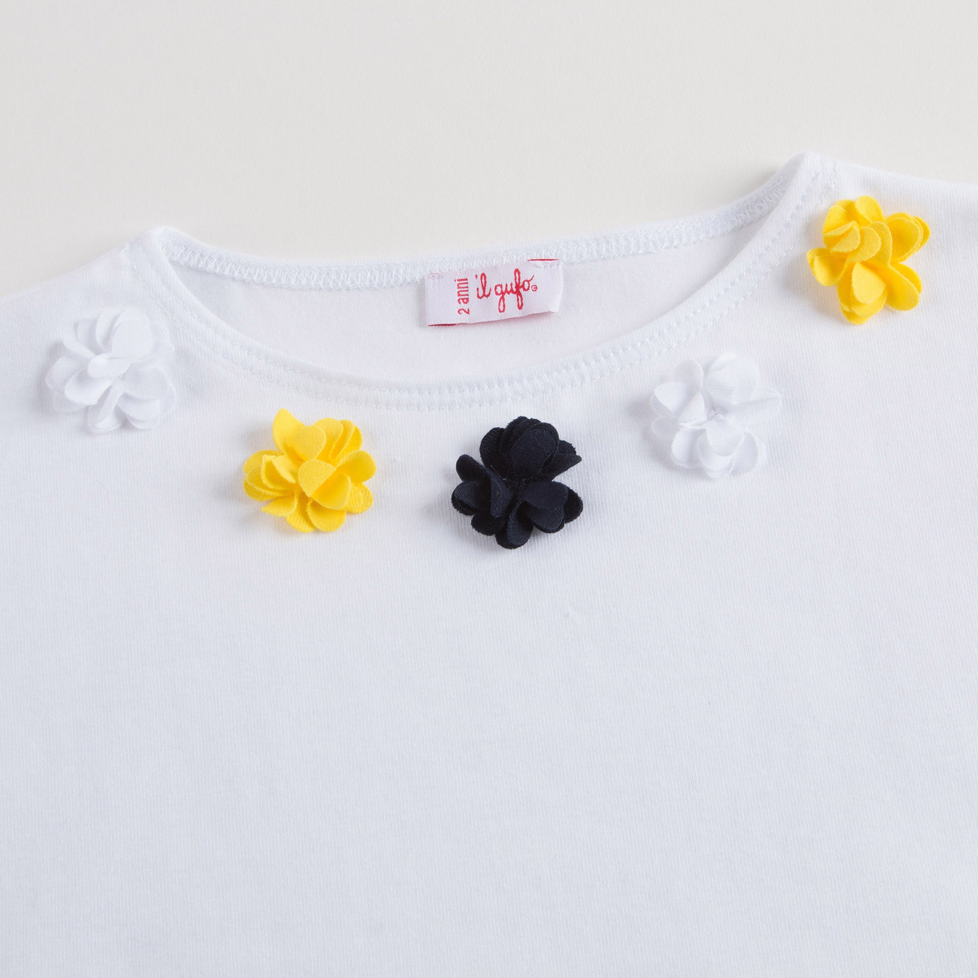 T-shirt blanc en coton à fleurs pour filles