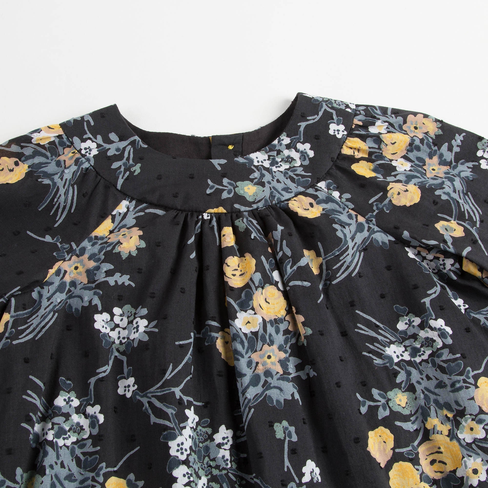 Baby Girls Black Cotton Dress With Gold Flower Print Trims - CÉMAROSE | Children's Fashion Store - 3
