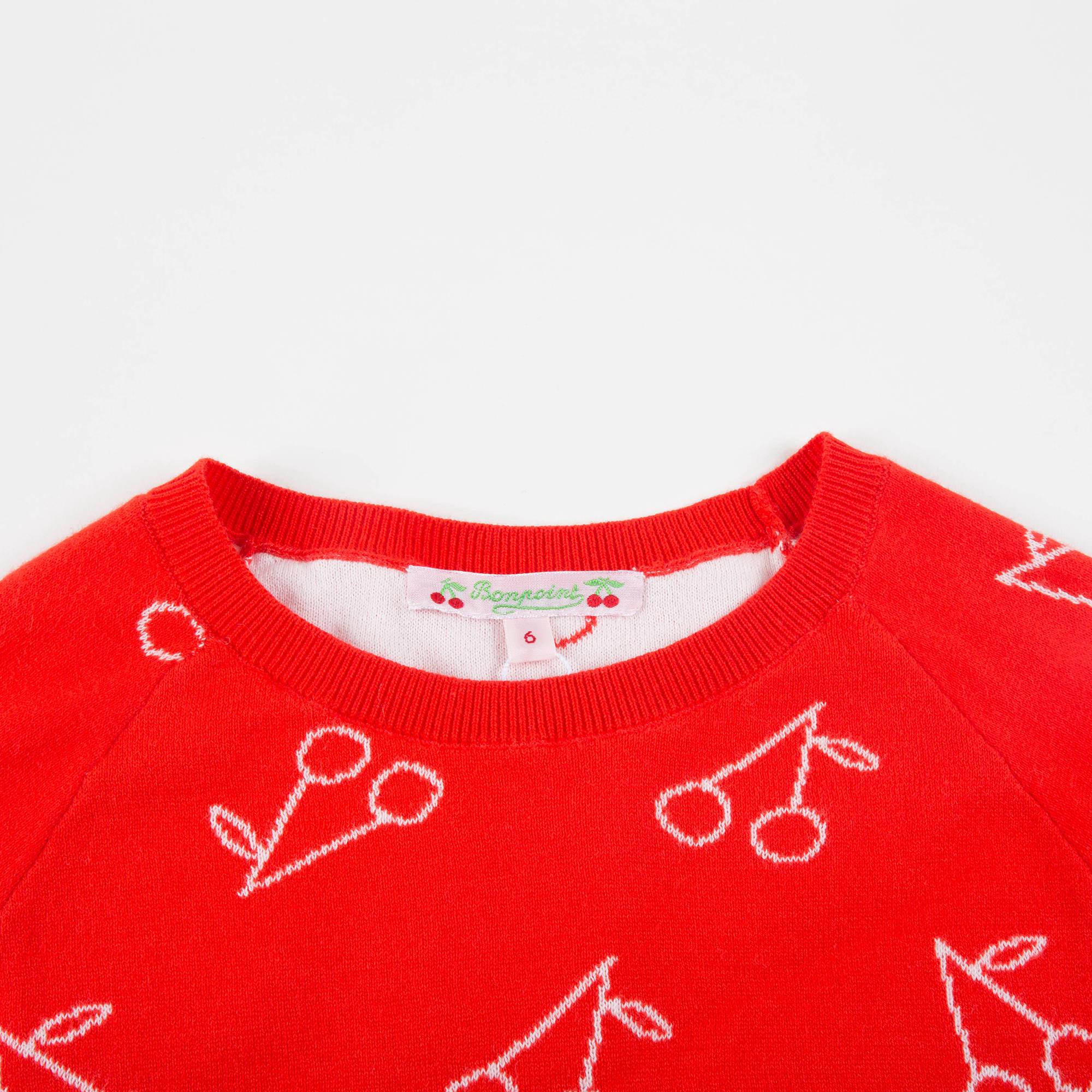 T-shirt tricoté rouge cerises blanches pour bébé fille